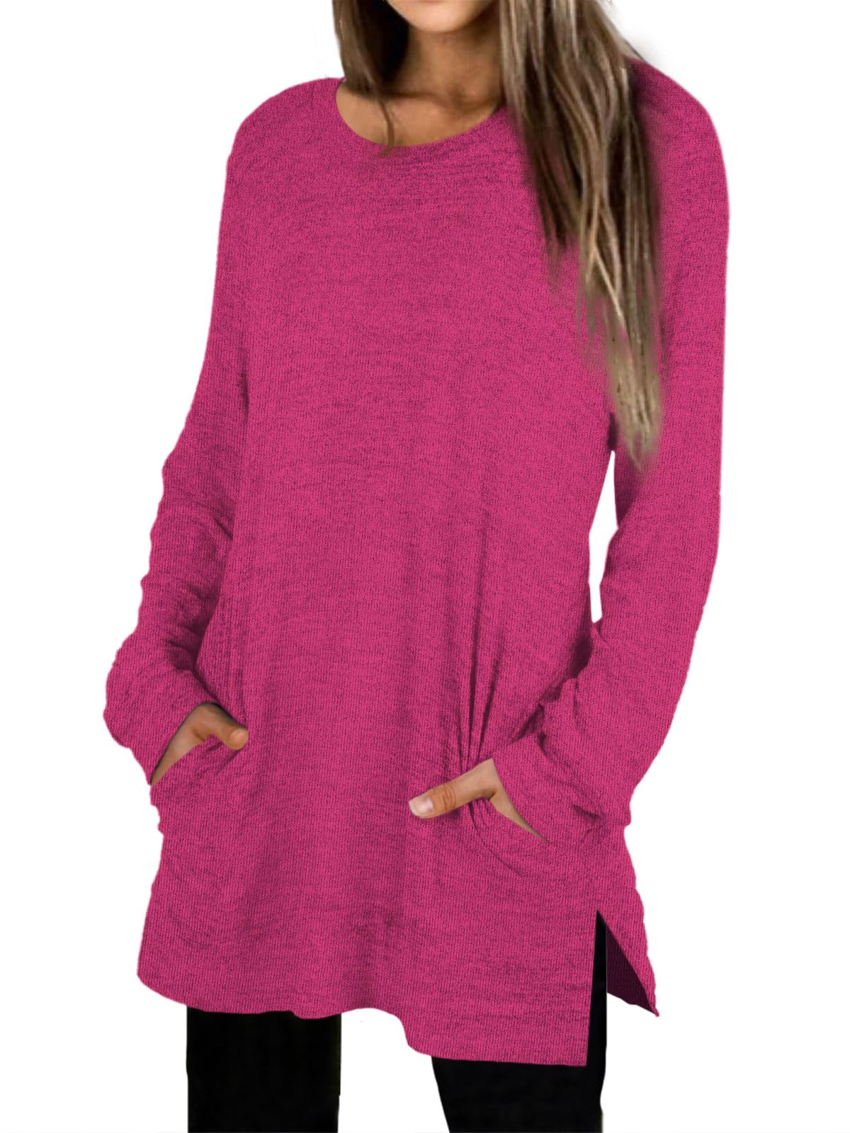 Womens Casual Sweatshirts Long Sleeve Shirts Oversized With Pocket Tunic Tops