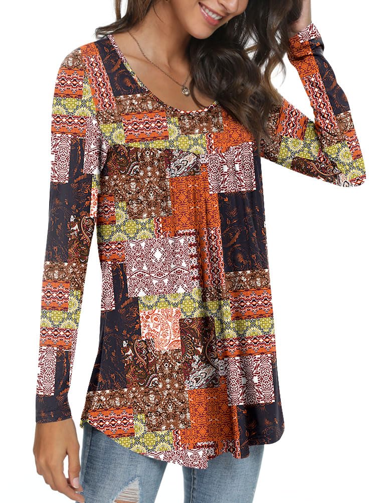 Womens Long Sleeve Loose Fit Tunic Tops Casual Ruffle T Shirt Blouses for Leggings