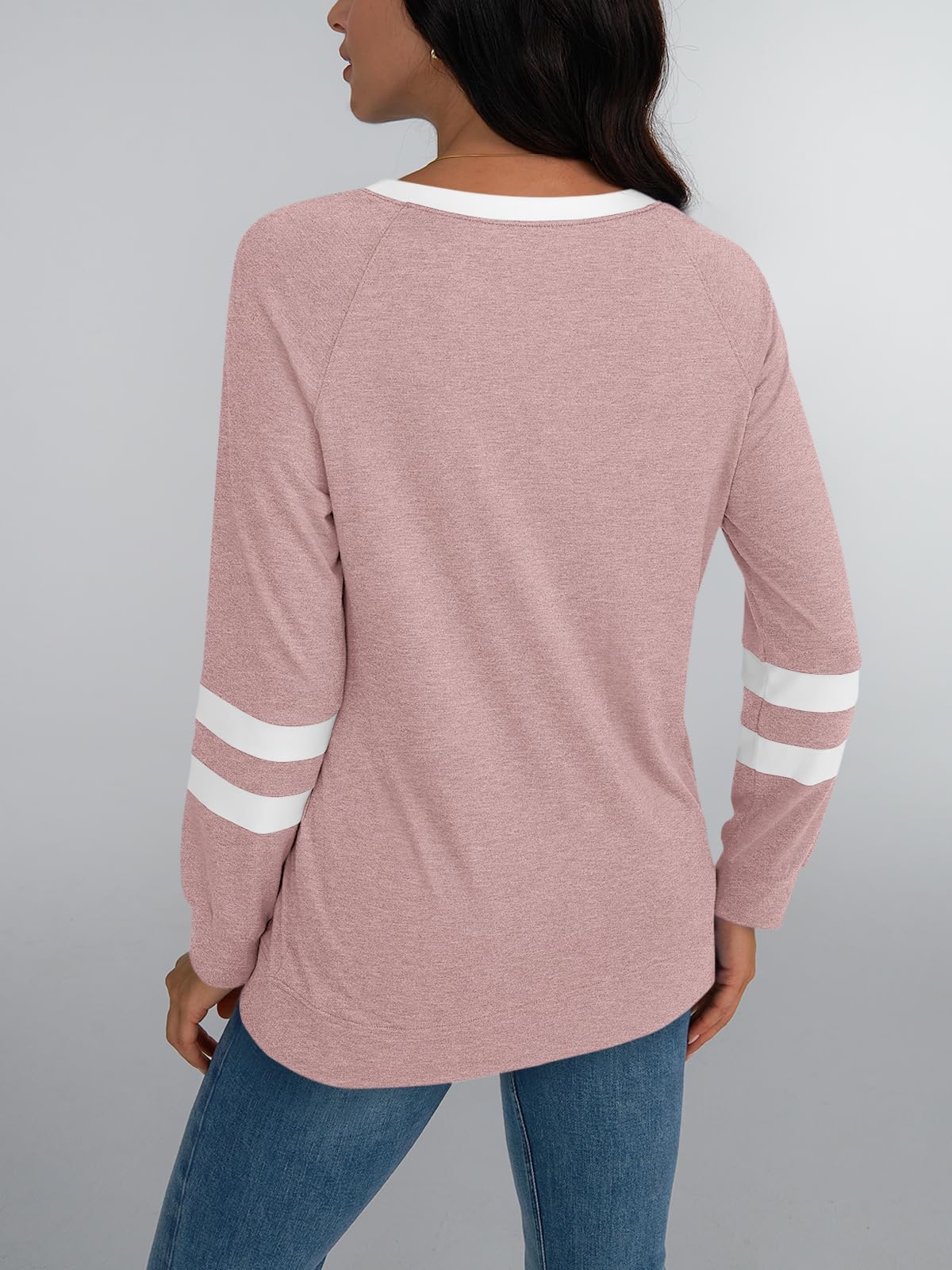 Womens Long Sleeve Shirts Color Block Casual Crewneck Tops Tshirt