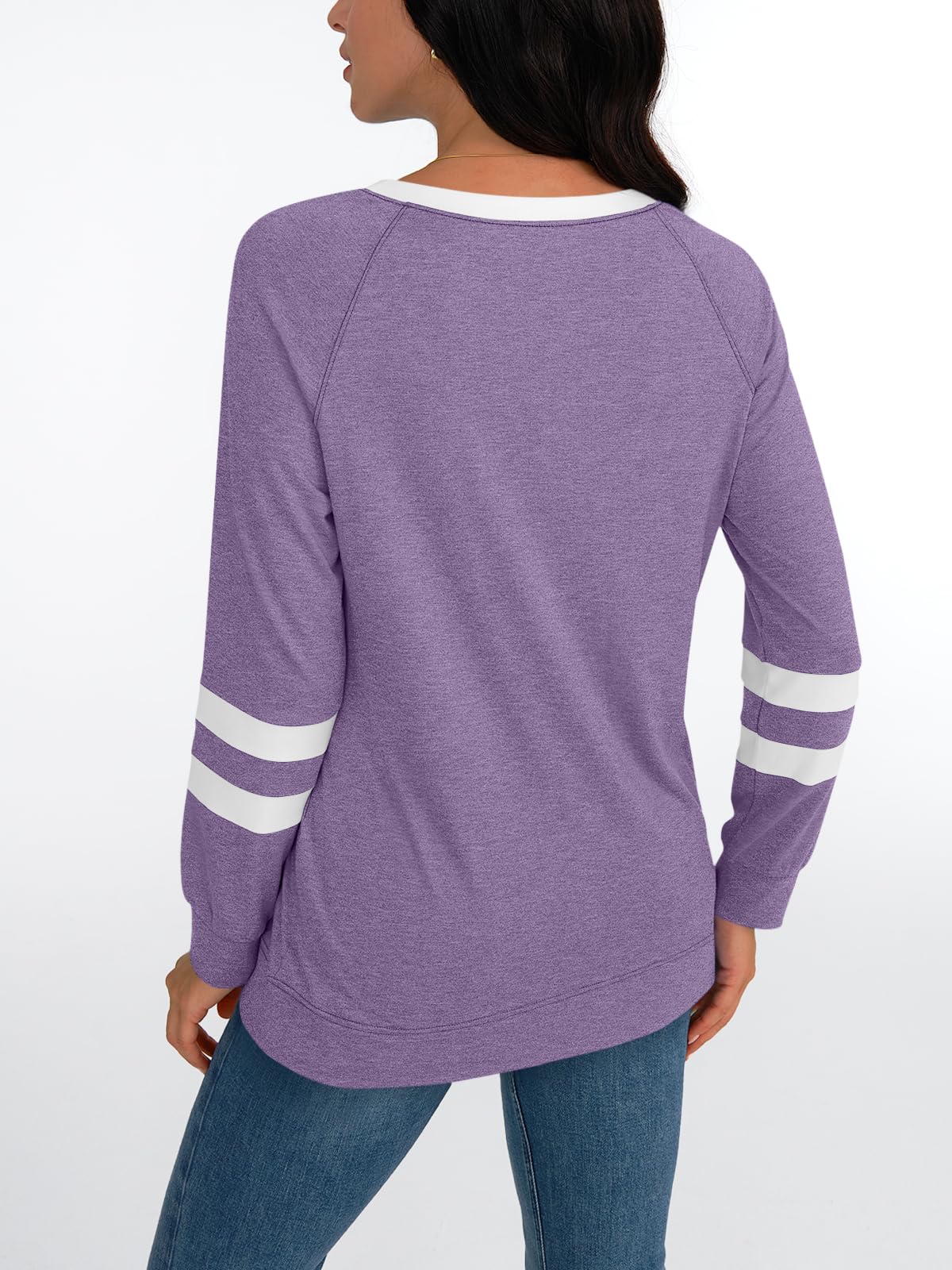 Womens Long Sleeve Shirts Color Block Casual Crewneck Tops Tshirt Basic Tees Fashion Clothes Trendy Outfits