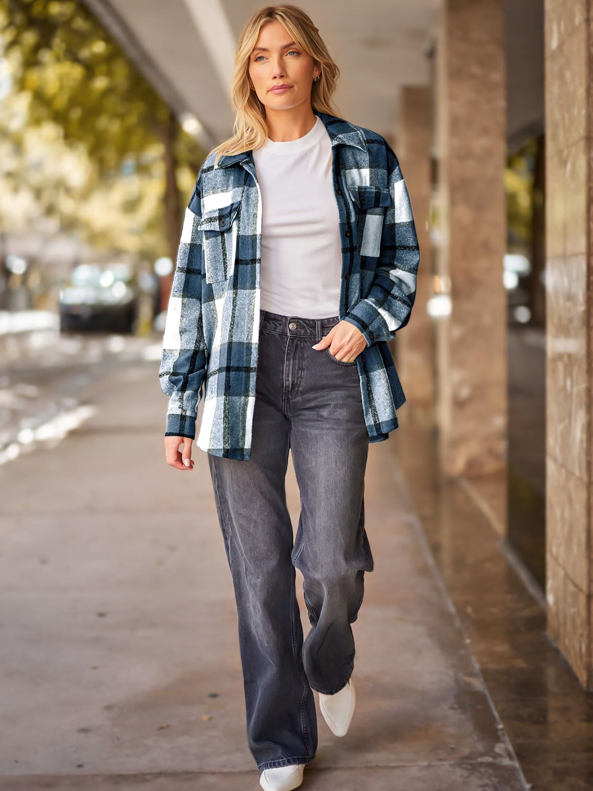 Womens Fall Outfits Fashion Clothes Shackets Flannel Plaid Button Down Long Sleeve Shirts Jackets 2024