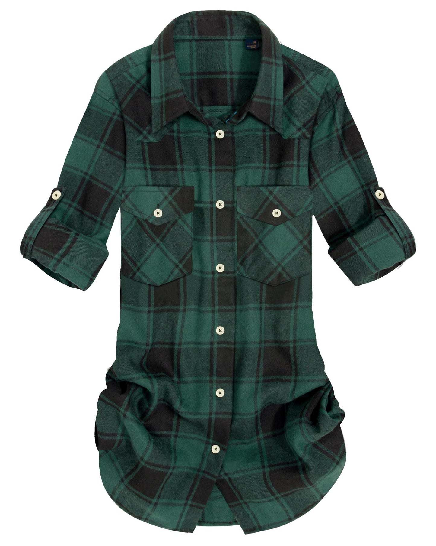 Womens Plaid Flannel Shirts Long Sleeve Roll Up Casual Button Down Shirt