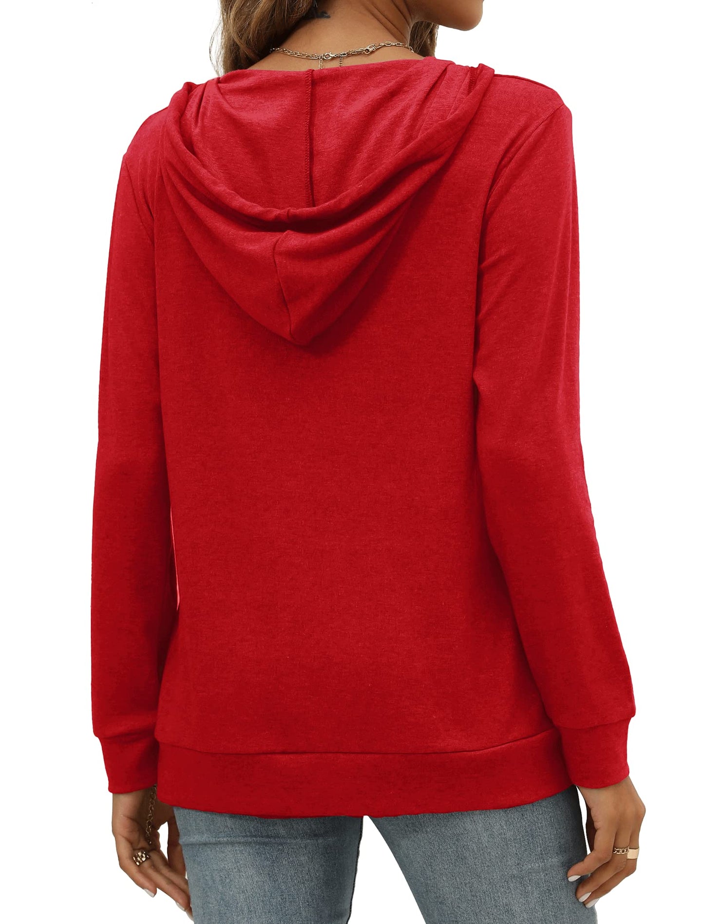 Pocket Hoodies for Womens V Neck Lightweight Sweatshirts Long Sleeve Tops