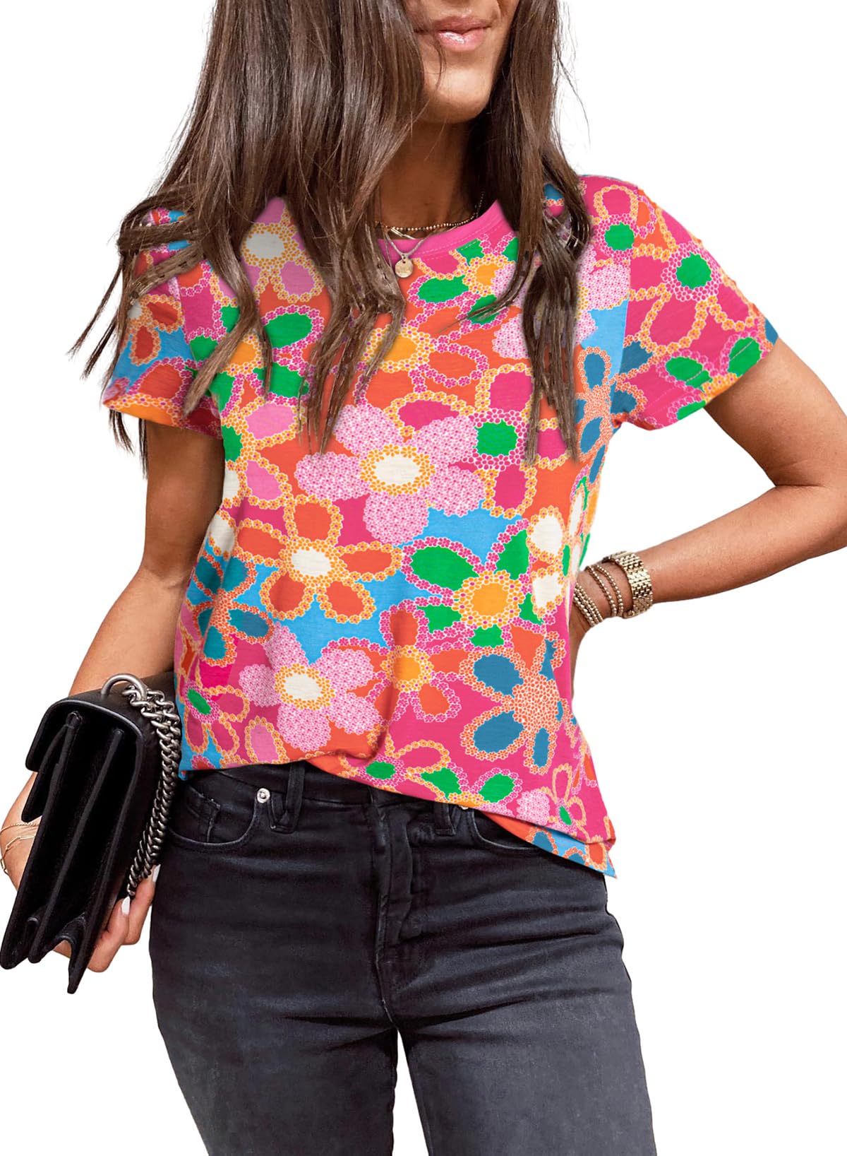 Womens Casual Polka Dot Tops Crewneck Short Sleeve T Shirts Fashion 2024 Spring Summer Loose Fit Shirts