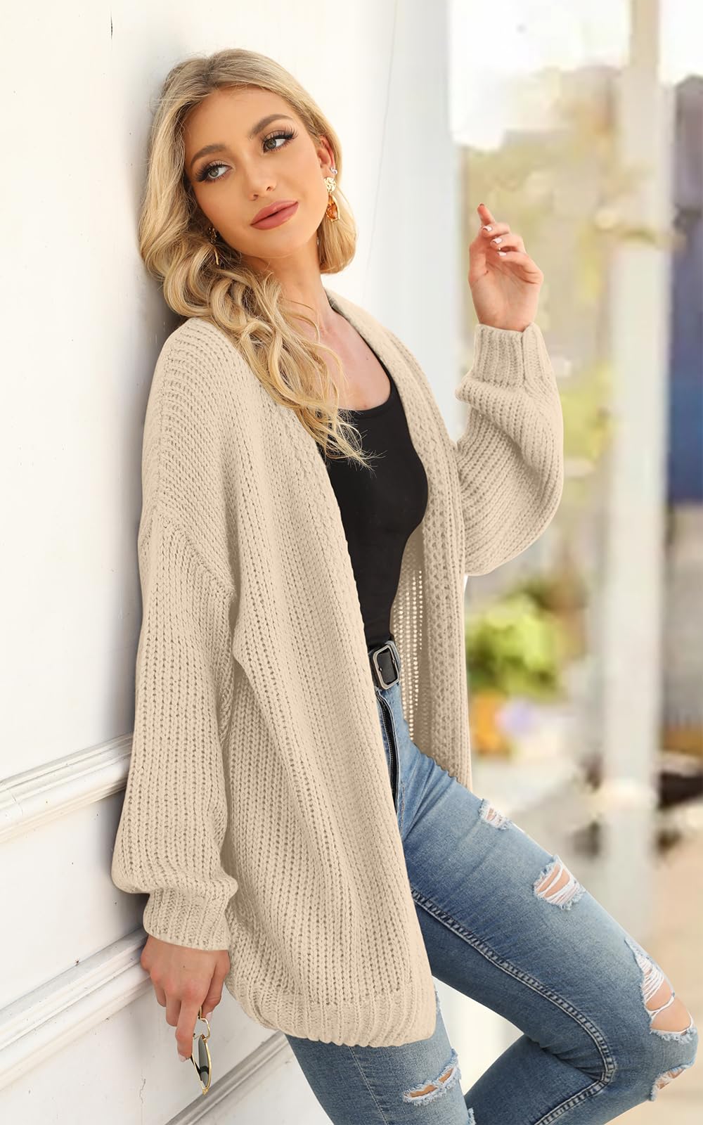 PRETTYGARDEN Women's Long Sleeve Open Front Knit Cardigans Sweaters Soft Loose Draped Coat Outerwear