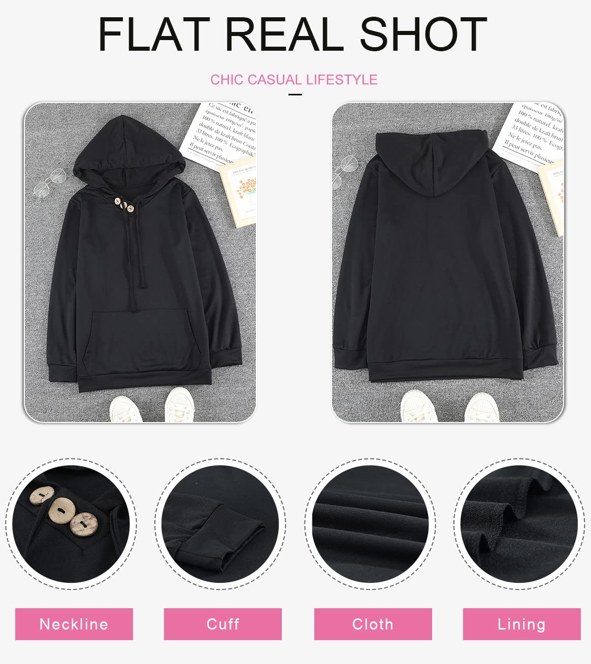 Women's Casual Long Sleeve Hoodies Sweatshirts Drawstring Pullover Tunic Tops With Pockets