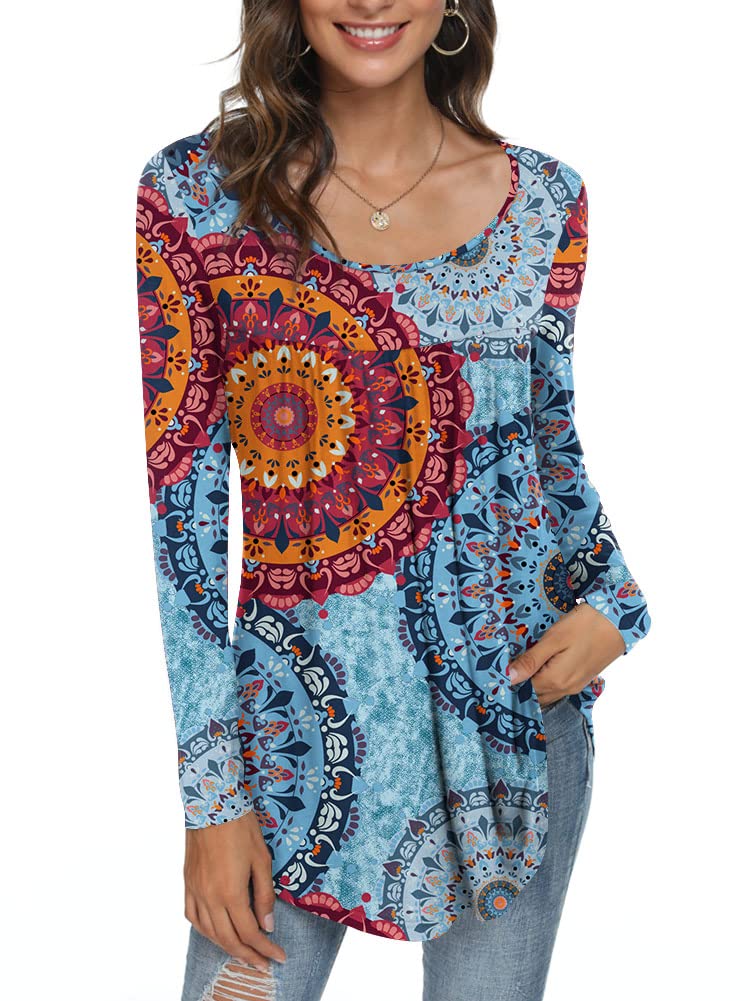 Womens Long Sleeve Loose Fit Tunic Tops Casual Ruffle T Shirt Blouses for Leggings