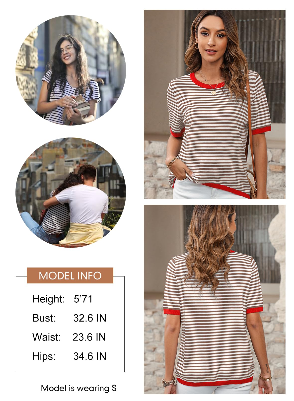 Womens Tops CasualCrewneck Short Sleeve Striped Color Block Knit Trendy Pullover Sweaters