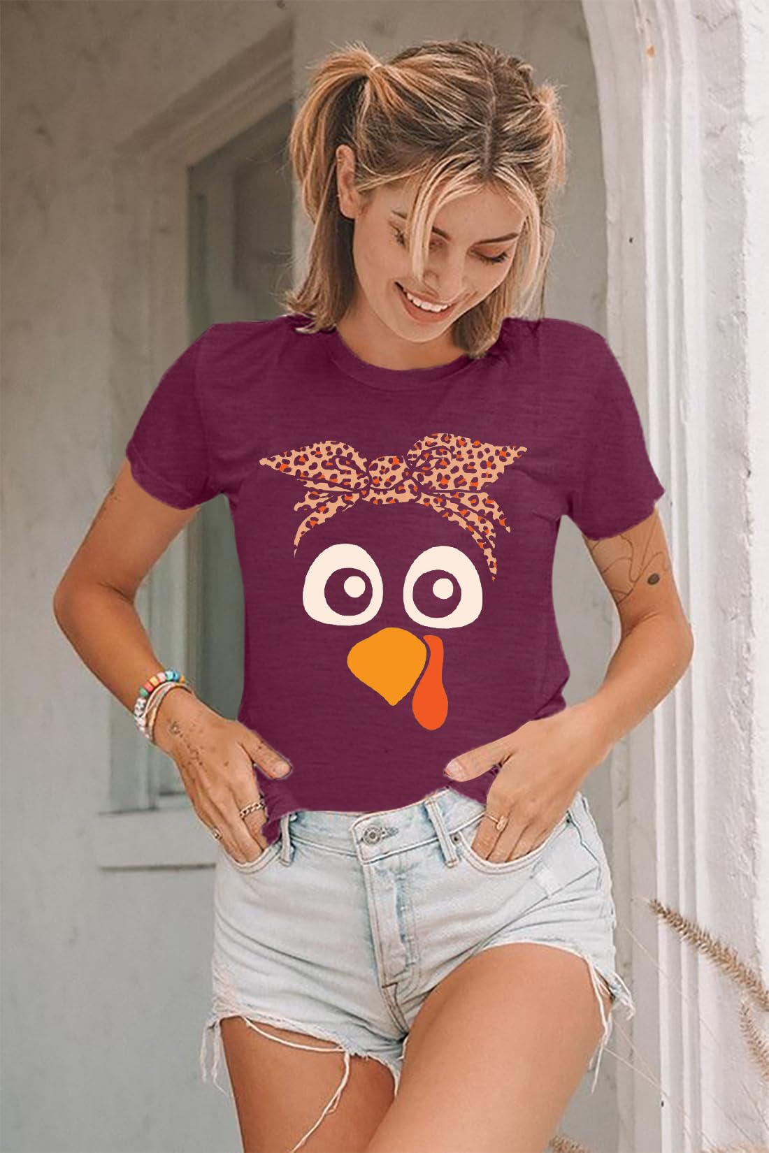 Turkey Shirts for Women Thanksgiving Shirt Funny Turkey Face Graphic Shirts Cute Fall Holiday Tee Tops