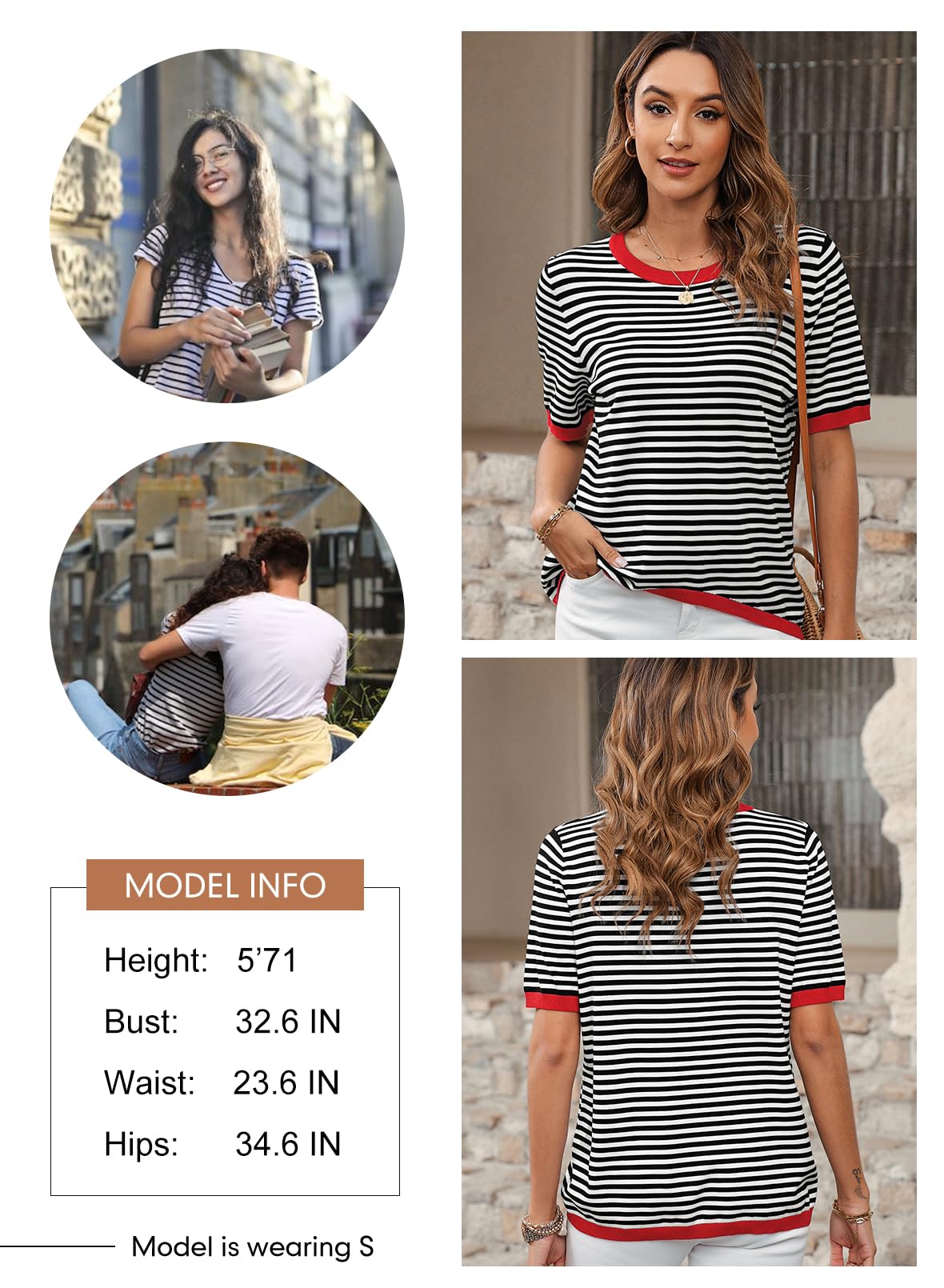 Womens Tops CasualCrewneck Short Sleeve Striped Color Block Knit Trendy Pullover Sweaters