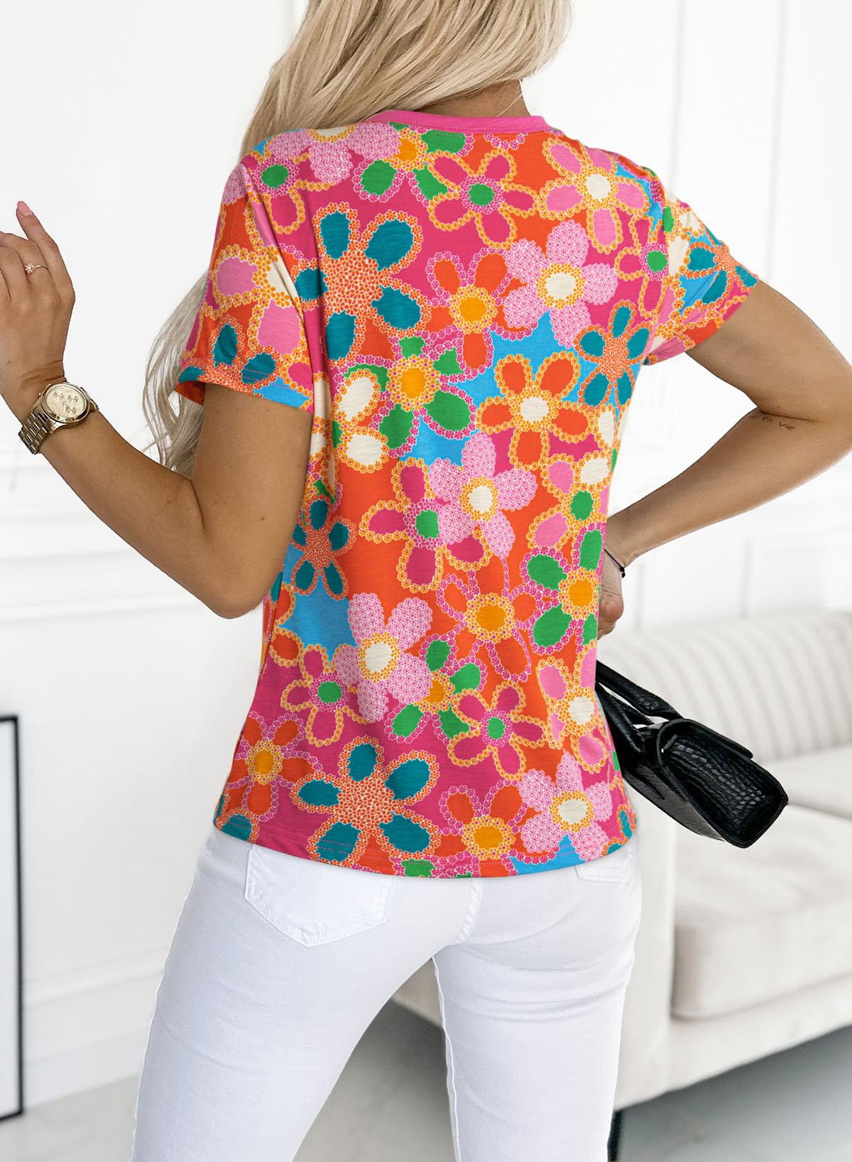 Womens Casual Polka Dot Tops Crewneck Short Sleeve T Shirts Fashion 2024 Spring Summer Loose Fit Shirts