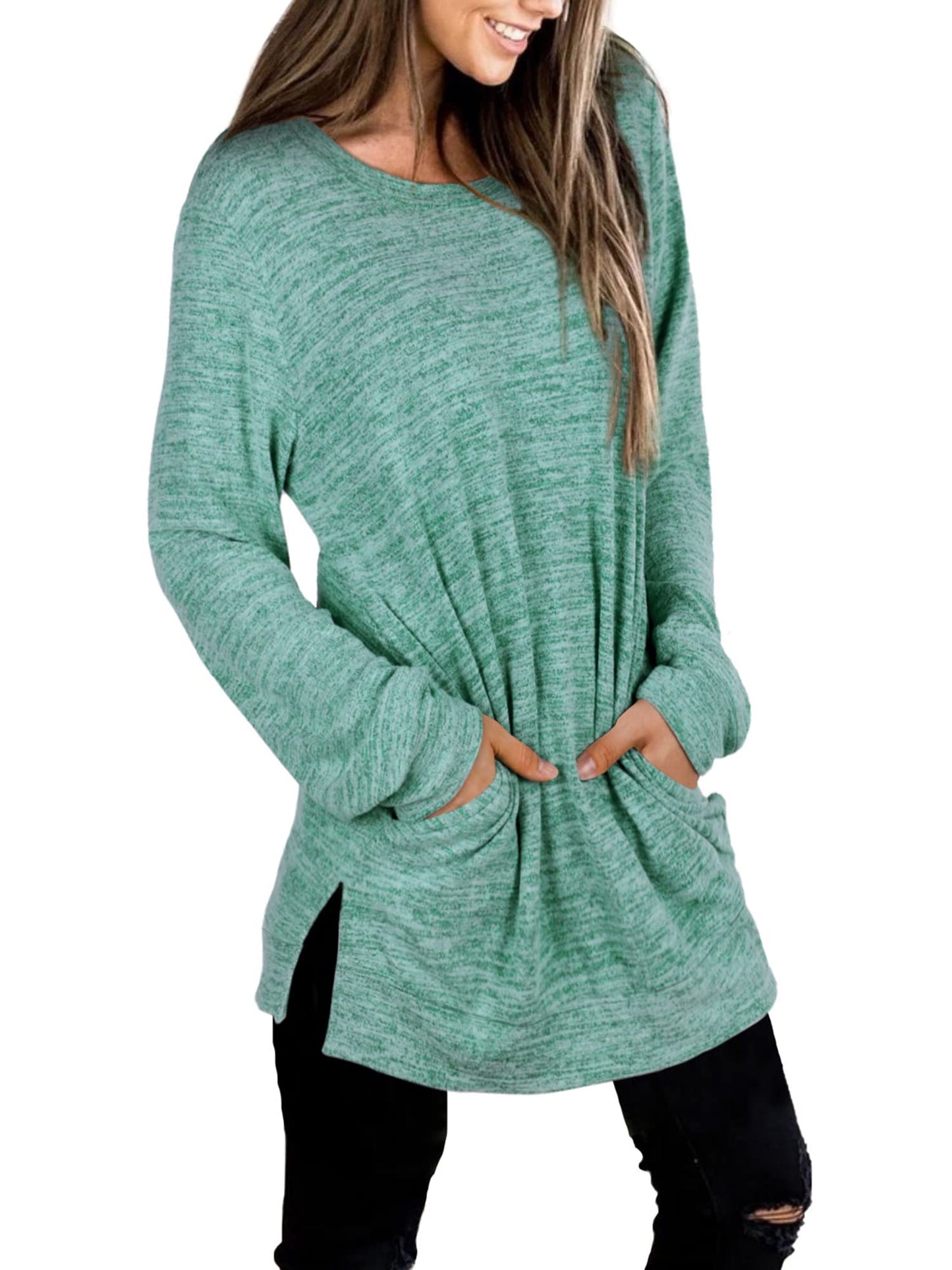 Womens Casual Sweatshirts Long Sleeve Shirts Oversized With Pocket Tunic Tops
