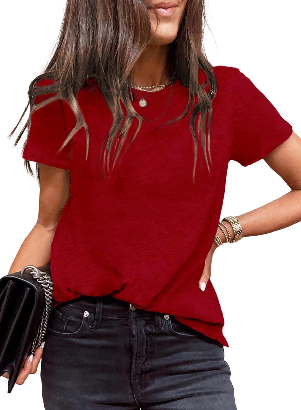 Womens Casual Polka Dot Tops Crewneck Short Sleeve T Shirts Fashion 2024 Spring Summer Loose Fit Shirts
