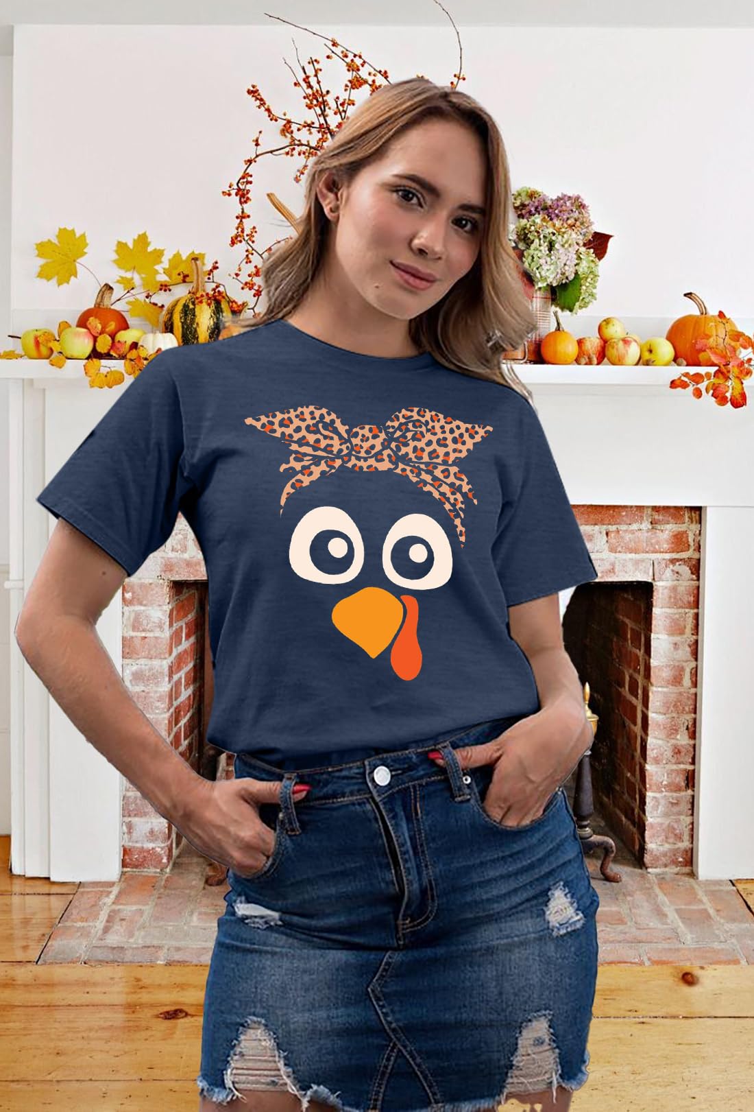 Turkey Shirts for Women Thanksgiving Shirt Funny Turkey Face Graphic Shirts Cute Fall Holiday Tee Tops