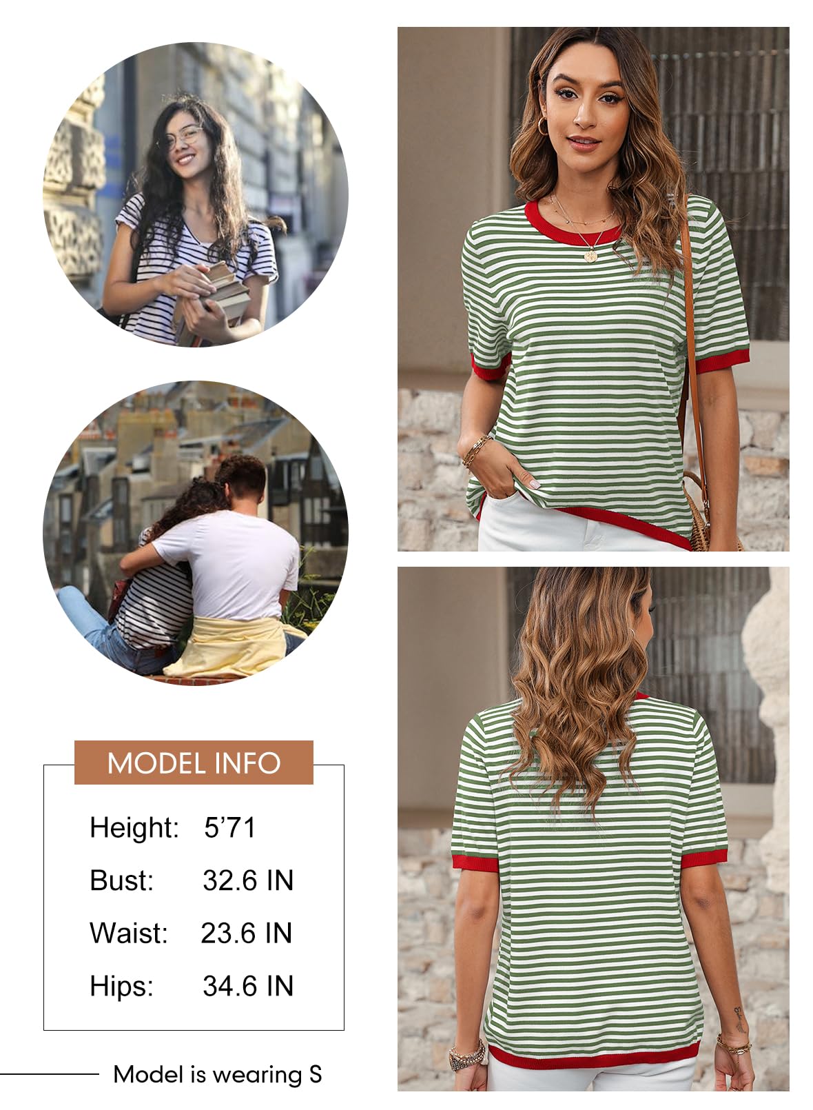 Womens Tops CasualCrewneck Short Sleeve Striped Color Block Knit Trendy Pullover Sweaters