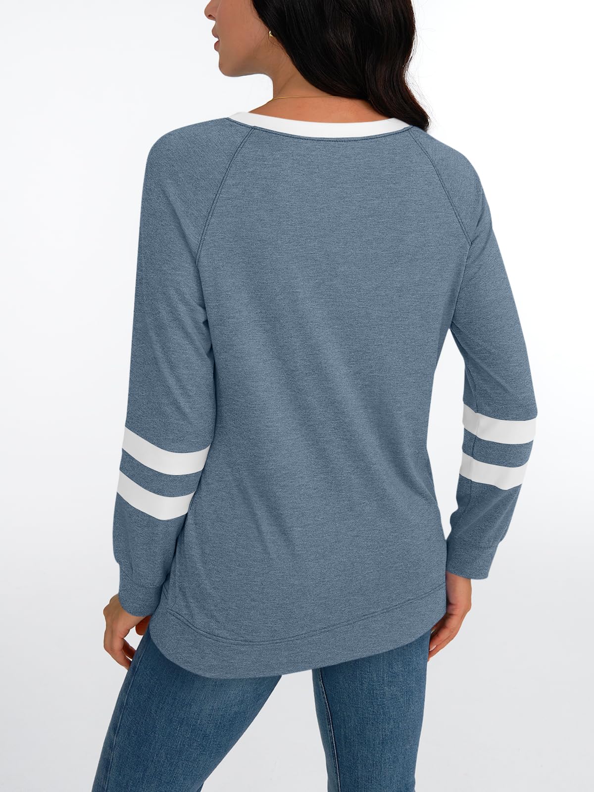 Womens Long Sleeve Shirts Color Block Casual Crewneck Tops Tshirt Basic Tees Fashion Clothes Trendy Outfits