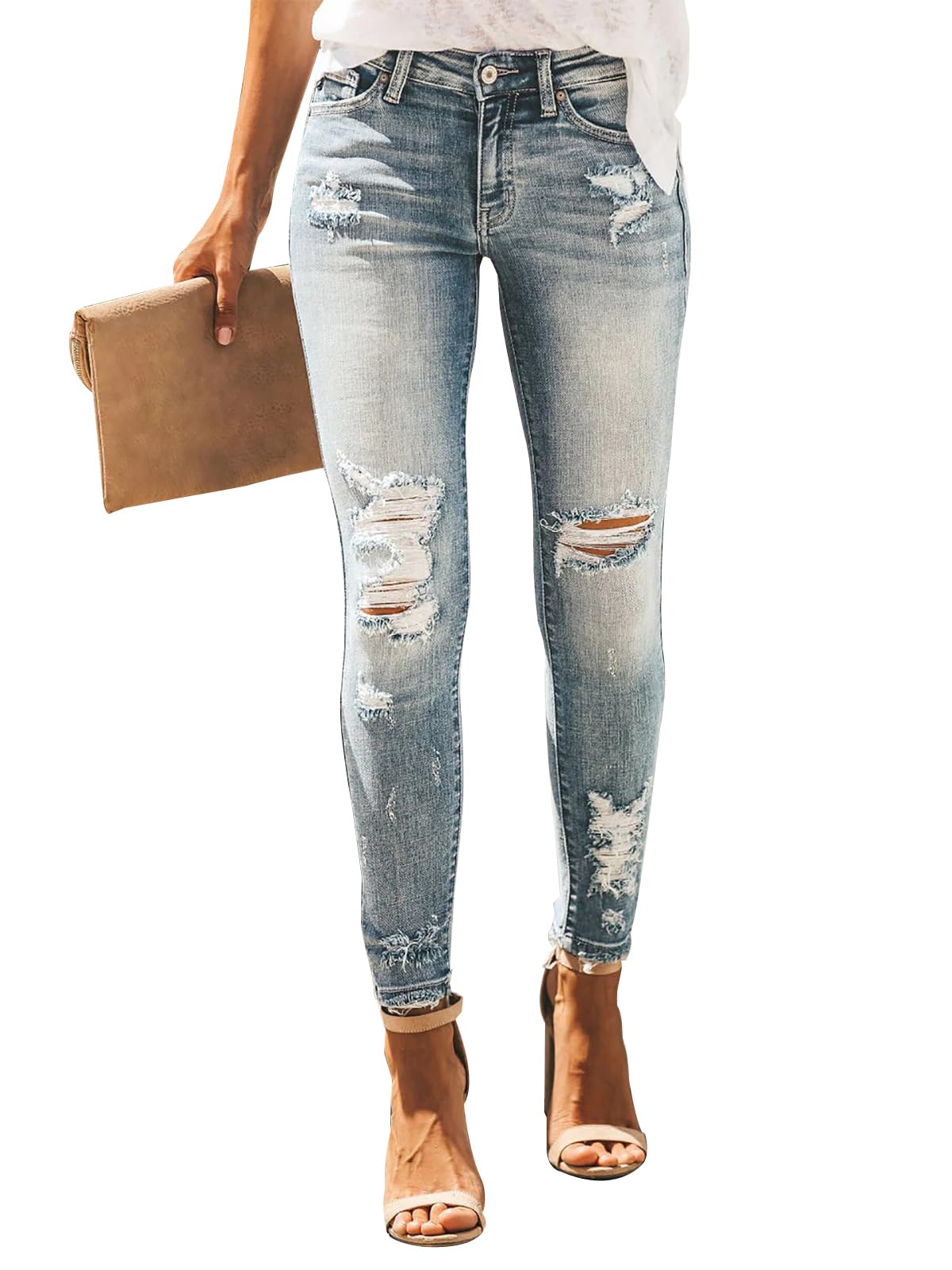 Women's Ripped Skinny Jeans Distressed Stretchy Denim Pants