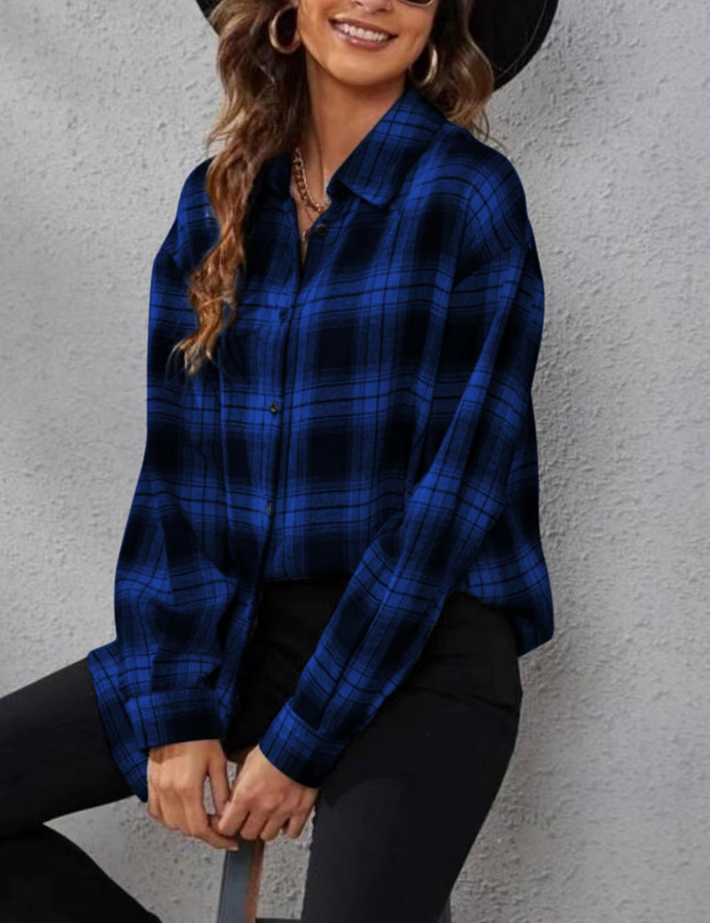 Plaid Flannel Shirts for Women Oversized Long Sleeve Button Down Buffalo Plaid Shirt Blouse Tops