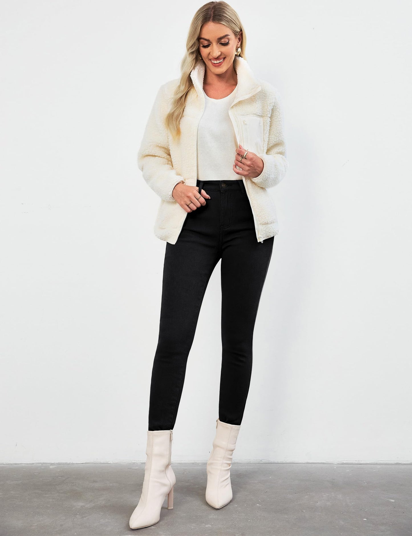 Vetinee Fleece Lined Jeans for Women High Waisted Skinny Winter Warm Slim Fit Thermal Jean Pants Stretchy Denim Jeggings