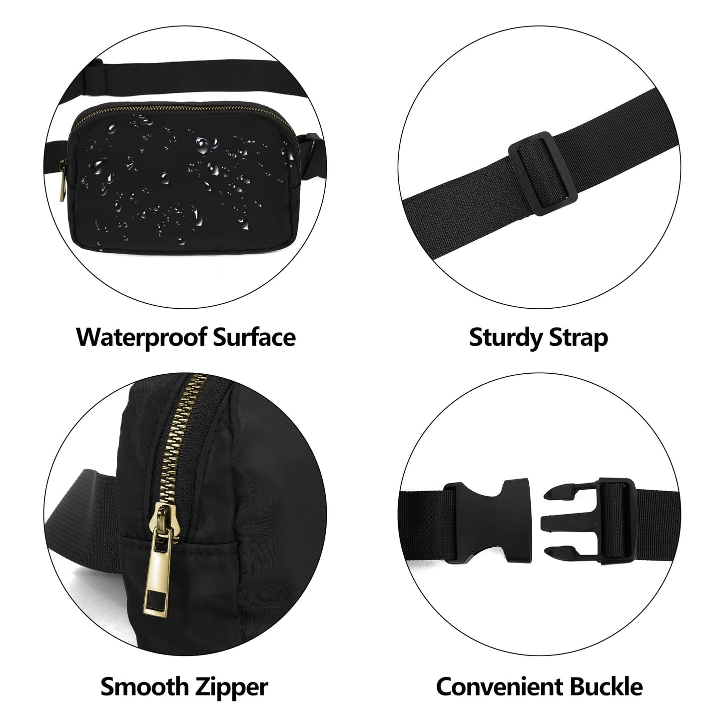 VOROLO Fanny Pack Christmas Gift For Women And Men Crossbody Bag Belt Bag Bum Bag with Adjustable Strap for Sports Black