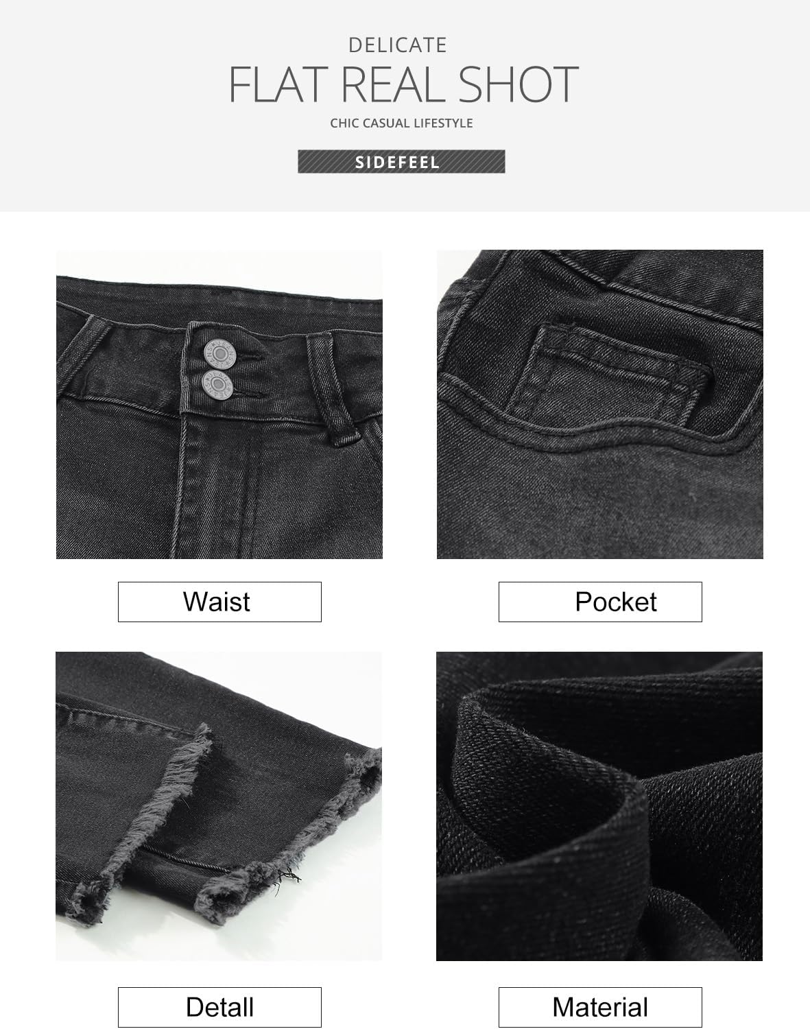 Women's High Waisted Jeans Strechy Raw Hem Straight Leg Denim Pants with Pockets