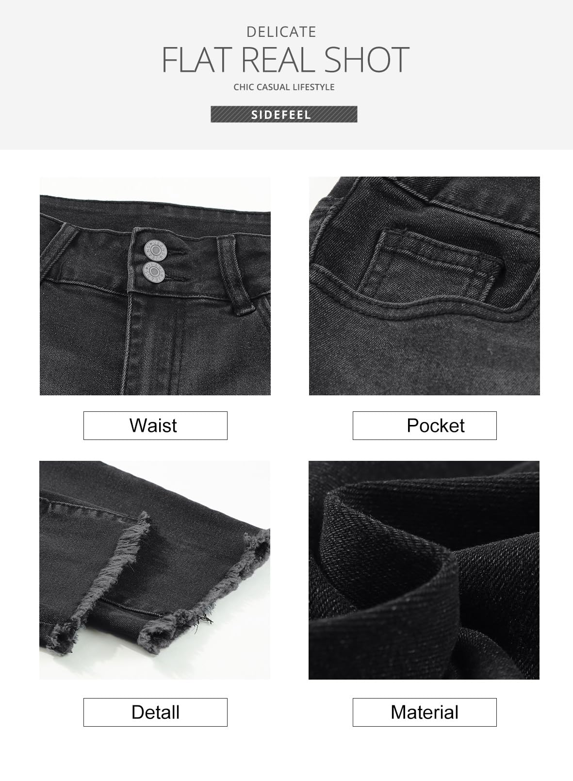 Women's High Waisted Jeans Strechy Raw Hem Straight Leg Denim Pants with Pockets