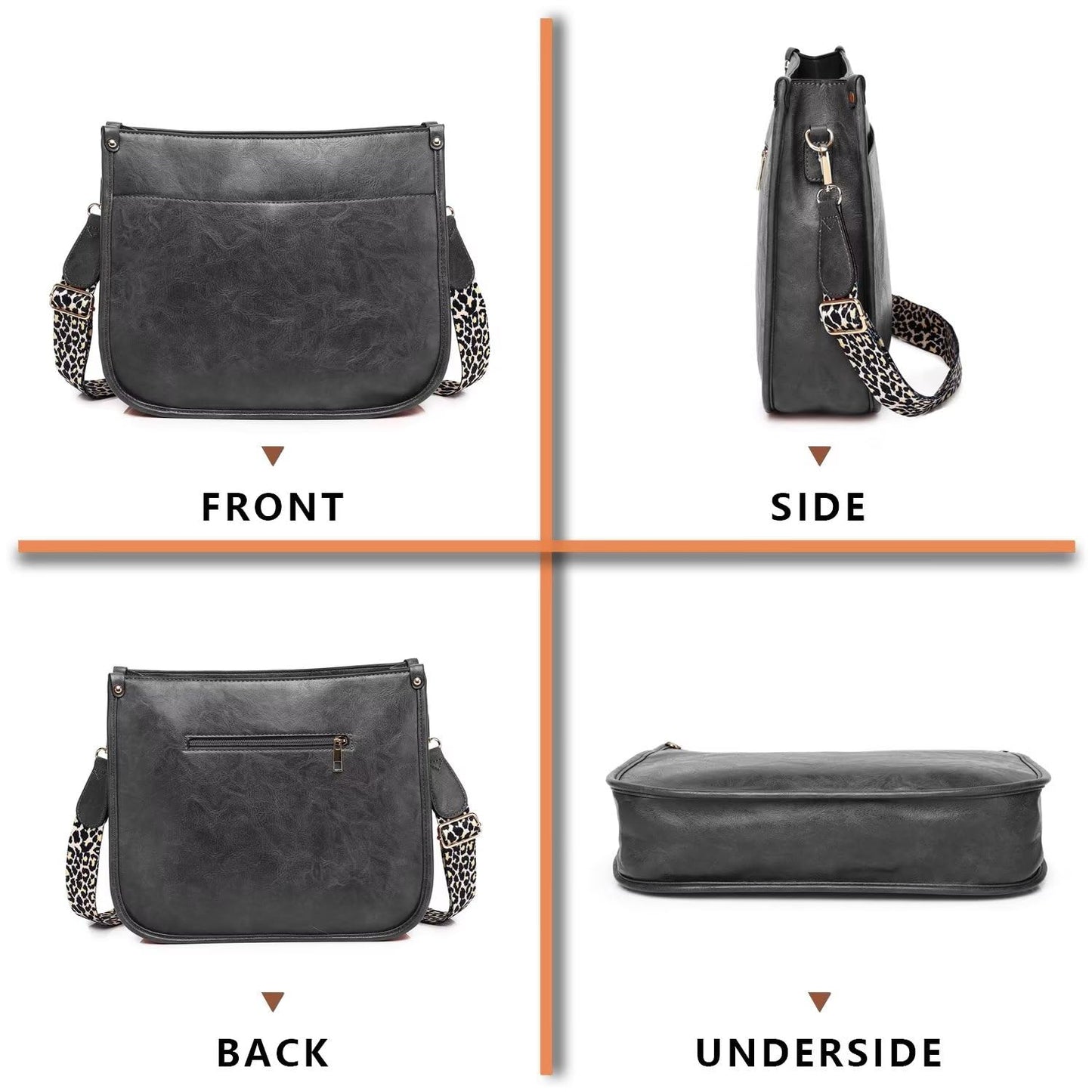 Vegan Leather Crossbody Bags for Women, Crossbody Purse with Guitar Strap Zipped Pockets Handbag