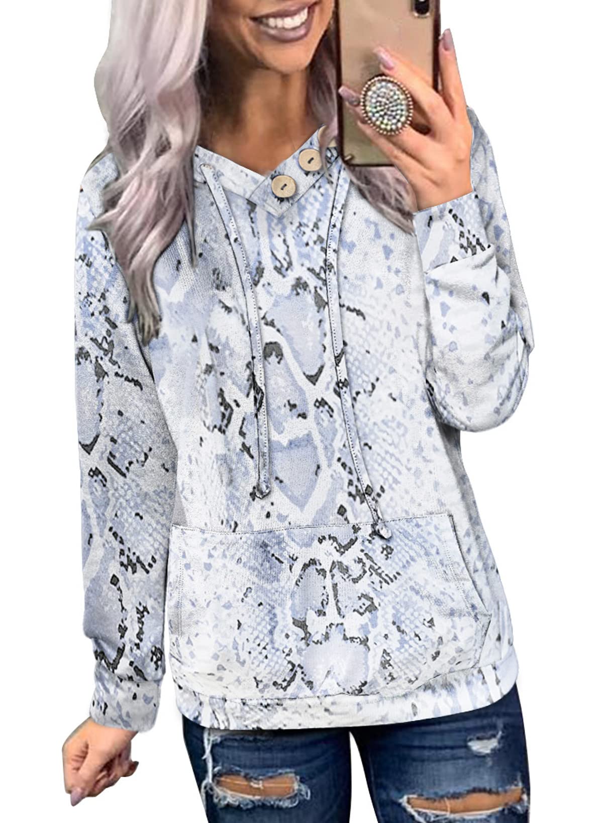 Women's Casual Long Sleeve Hoodies Sweatshirts Drawstring Pullover Tunic Tops With Pockets