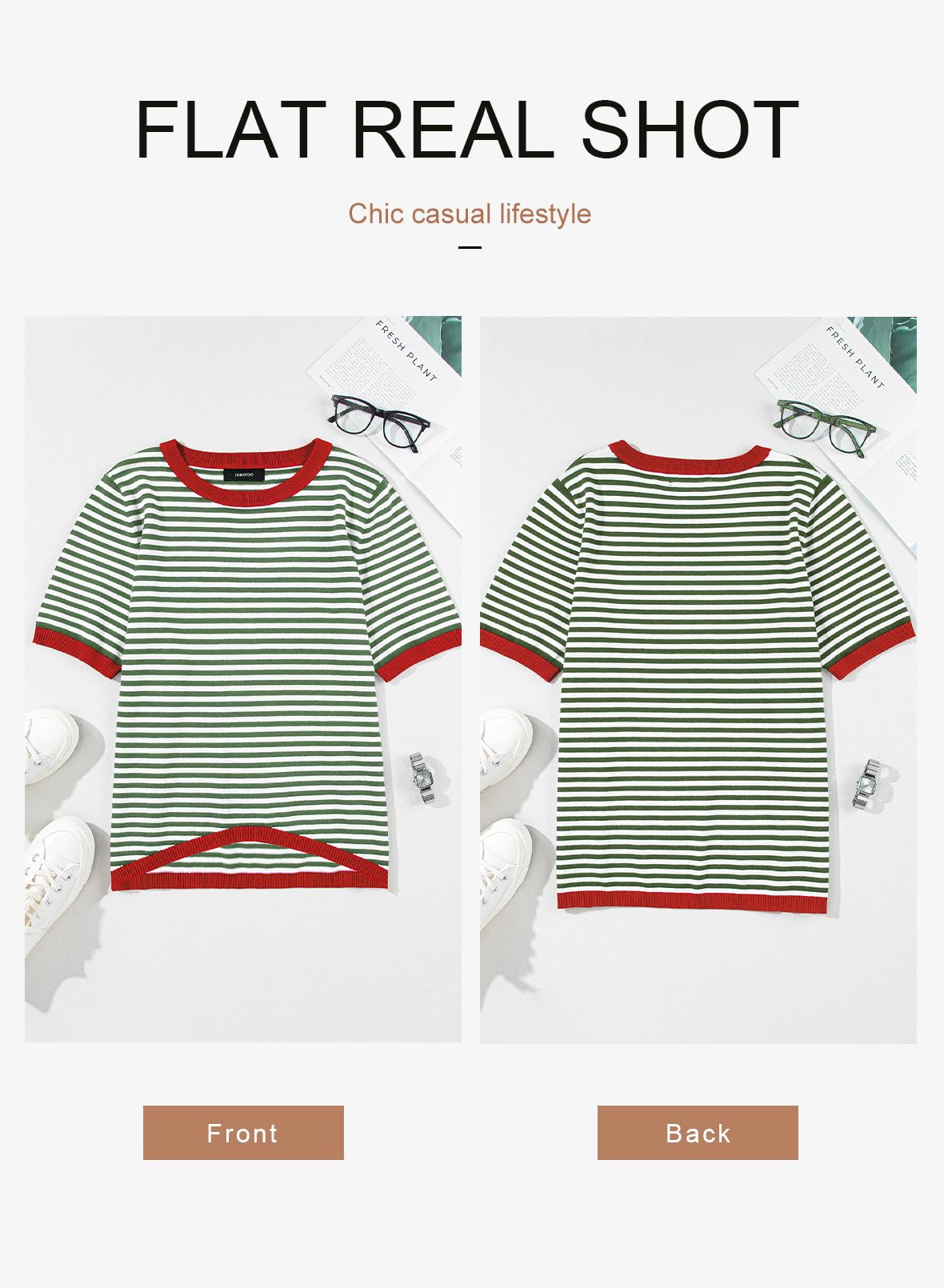 Womens Tops CasualCrewneck Short Sleeve Striped Color Block Knit Trendy Pullover Sweaters