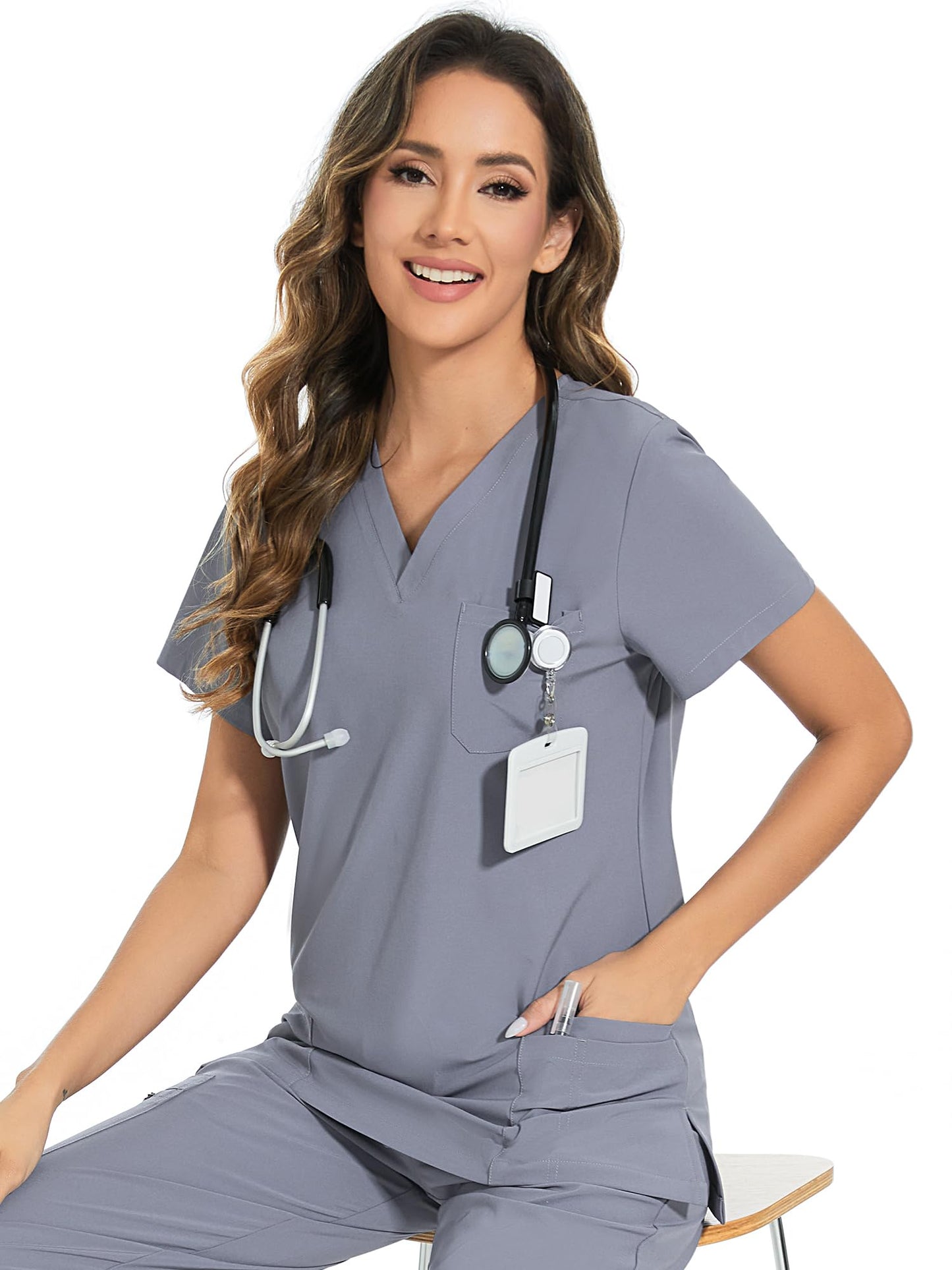 COZYFIT Scrub Tops for Woman - Soft Stretch, V-Neck Top Scrubs with 3 Pockets, Easy Care for Women