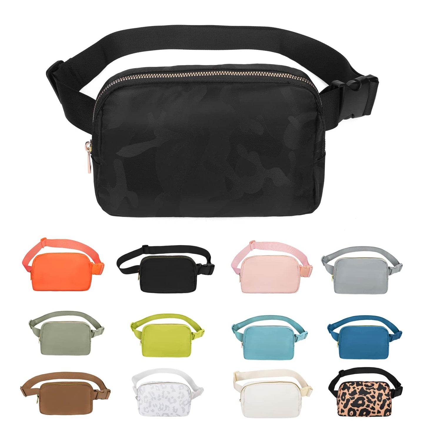 VOROLO Fanny Pack Christmas Gift For Women And Men Crossbody Bag Belt Bag Bum Bag with Adjustable Strap for Sports Black