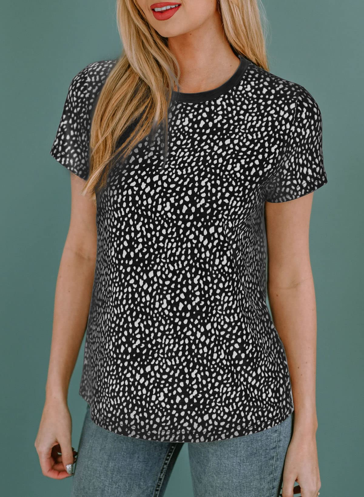 Womens Casual Polka Dot Tops Crewneck Short Sleeve T Shirts Fashion 2024 Spring Summer Loose Fit Shirts