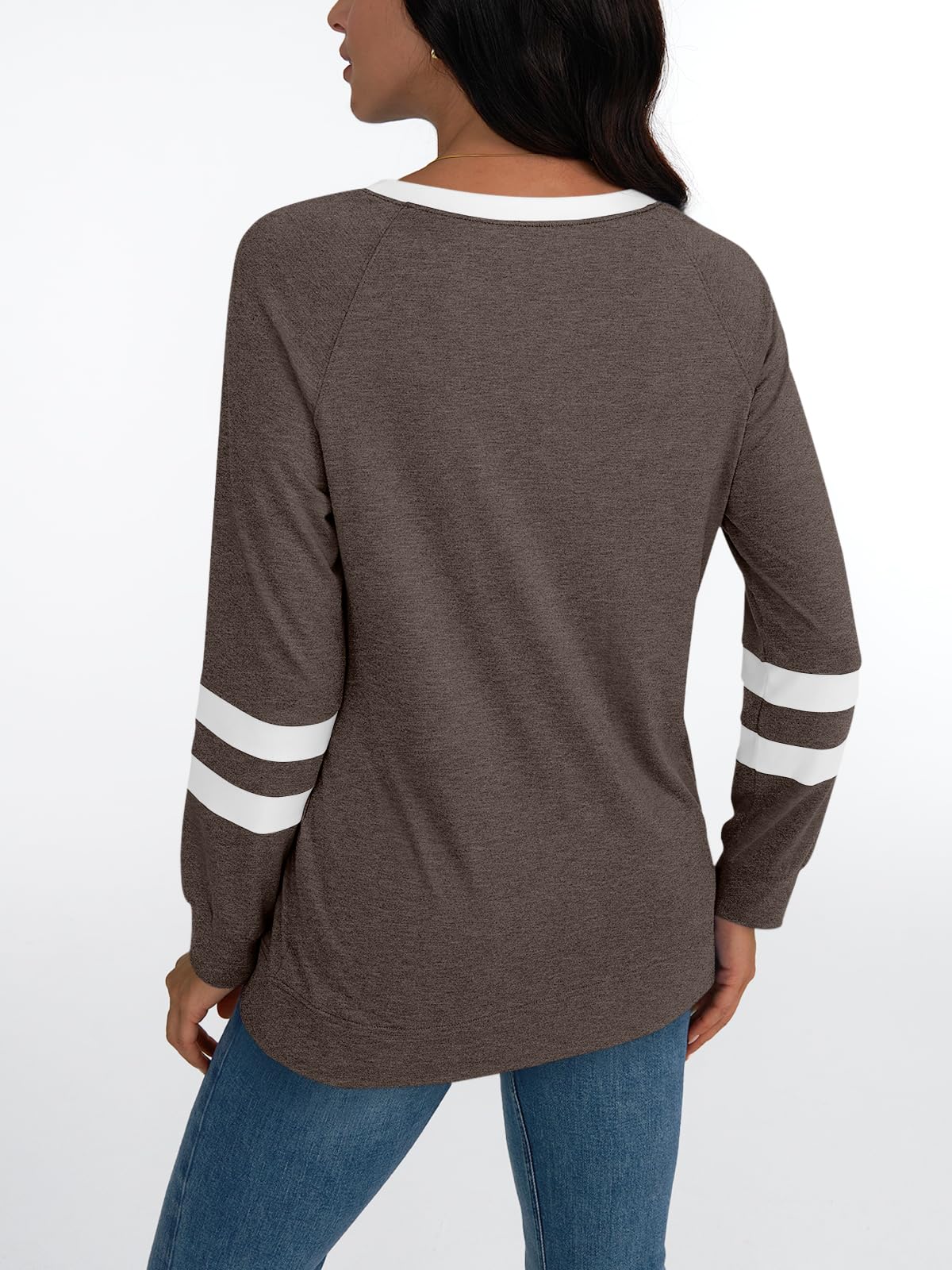 Womens Long Sleeve Shirts Color Block Casual Crewneck Tops Tshirt Basic Tees Fashion Clothes Trendy Outfits