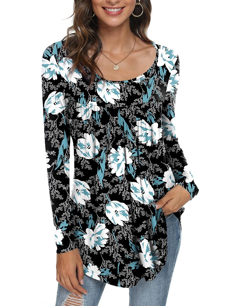 Womens Long Sleeve Loose Fit Tunic Tops Casual Ruffle T Shirt Blouses for Leggings