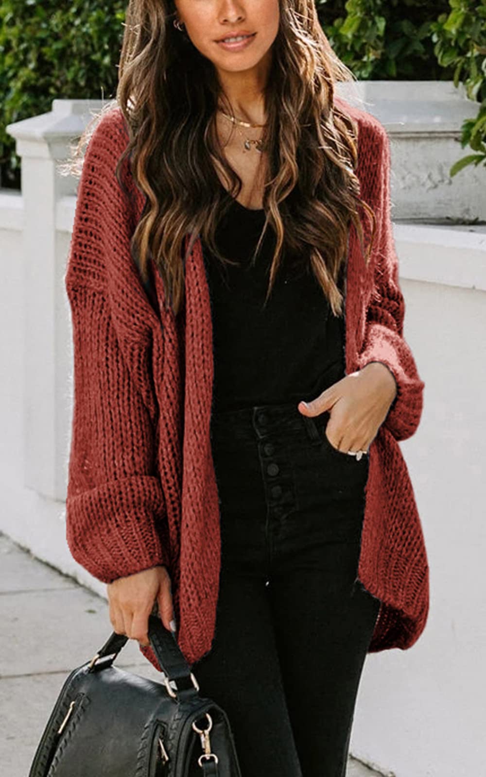 PRETTYGARDEN Women's Long Sleeve Open Front Knit Cardigans Sweaters Soft Loose Draped Coat Outerwear
