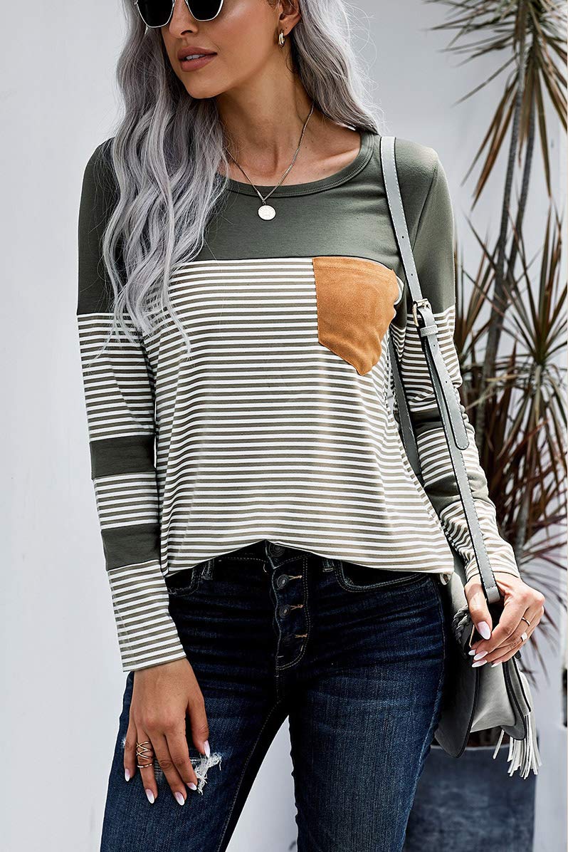 Womens Color Block Loose Long/Short Sleeve T Shirts Casual Comfy Tops