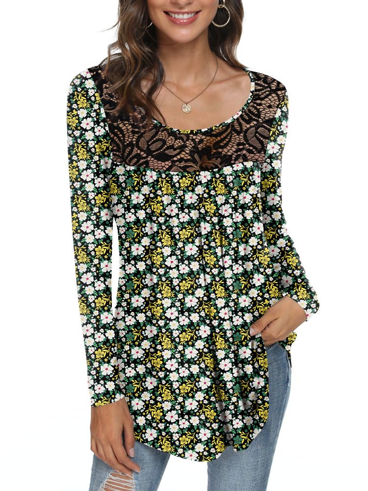 Womens Long Sleeve Loose Fit Tunic Tops Casual Ruffle T Shirt Blouses for Leggings