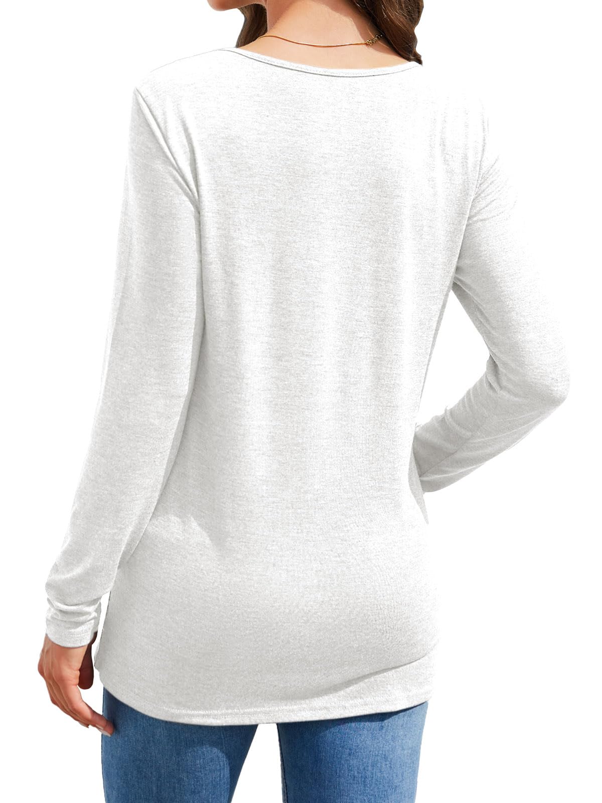 Womens Casual Long Sleeve Tunic Shirts Round Neck Button Side Blouses Tops