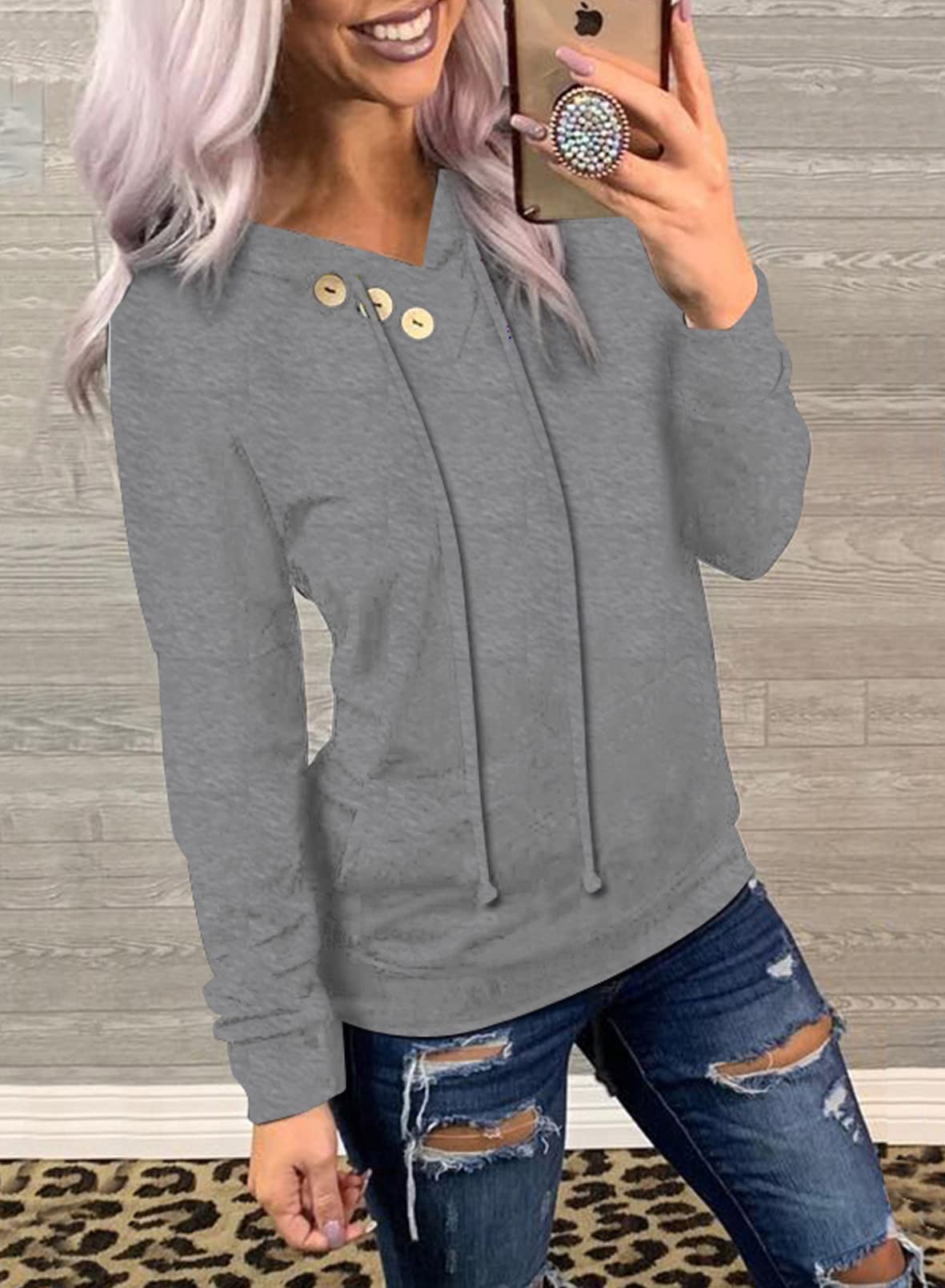 Women's Casual Long Sleeve Hoodies Sweatshirts Drawstring Pullover Tunic Tops With Pockets