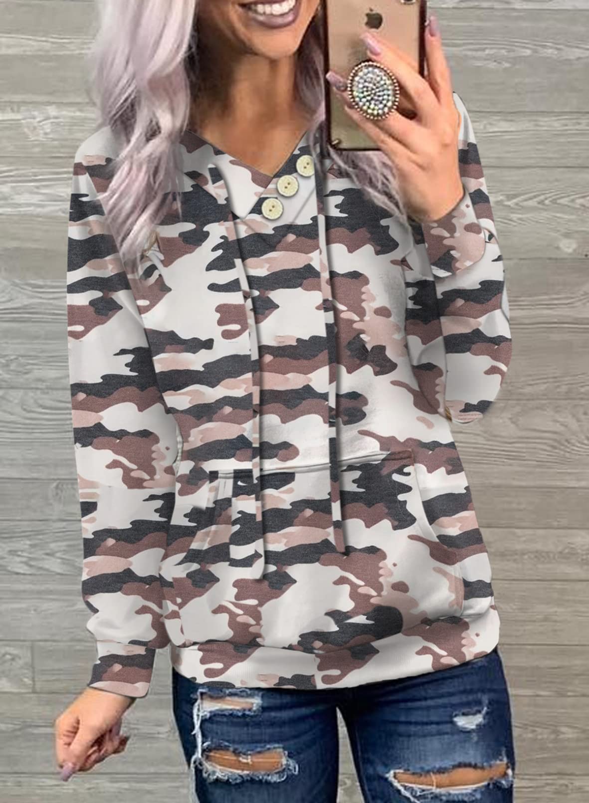 Women's Casual Long Sleeve Hoodies Sweatshirts Drawstring Pullover Tunic Tops With Pockets