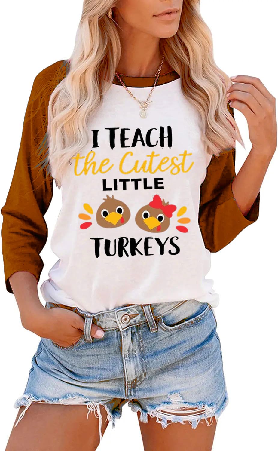Thankful for My Little Turkeys Shirt Women Thanksgiving Tshirt Cute Graphic Raglan 3/4 Sleeve Baseball Tee Tops