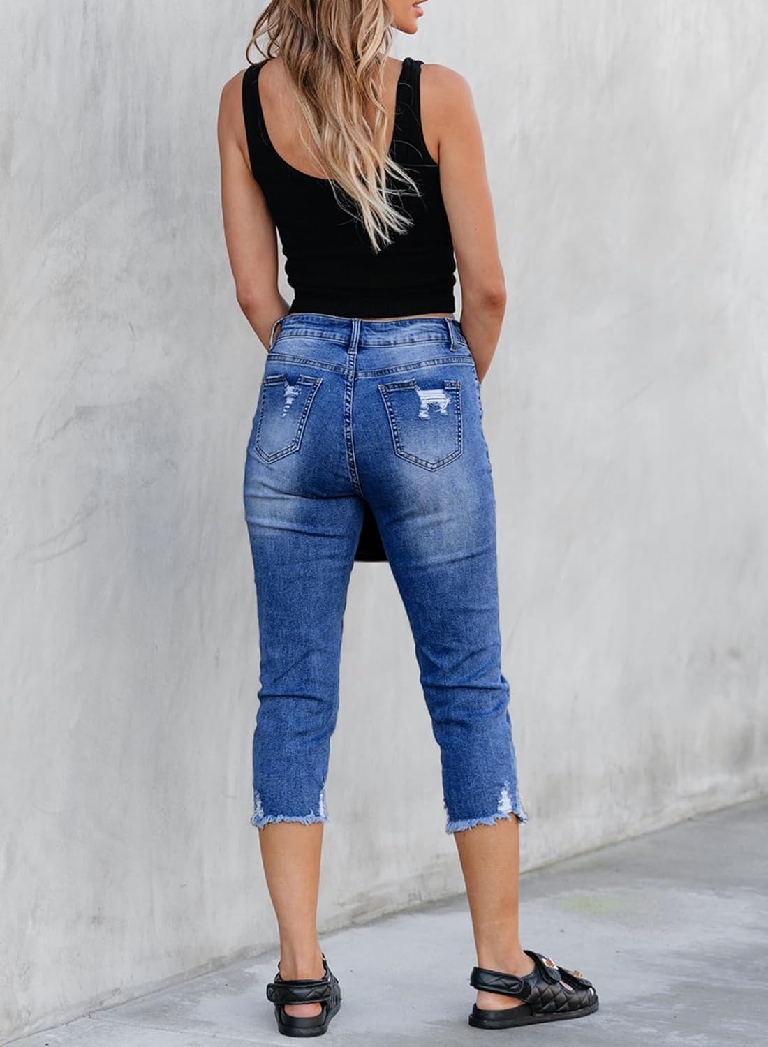 Women's Ripped Jeans Straight Leg Distressed Boyfriend Denim Pants
