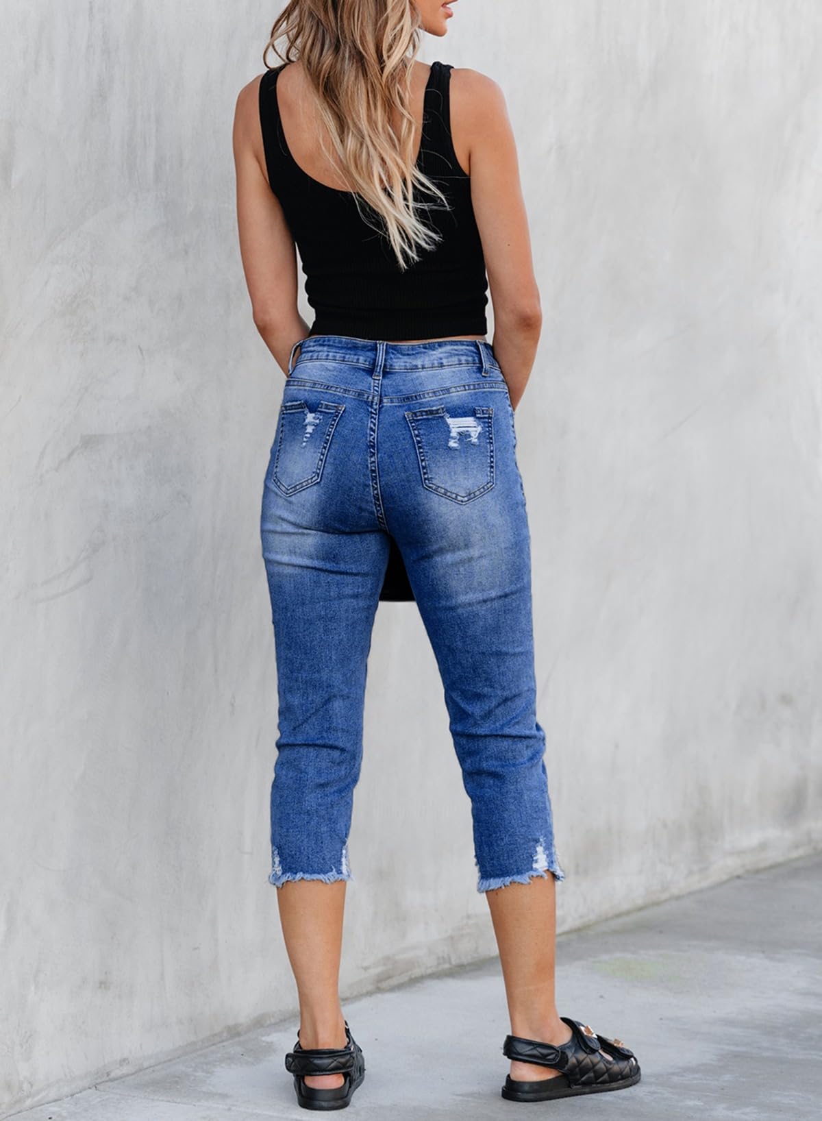 Women's Ripped Jeans Straight Leg Distressed Boyfriend Denim Pants