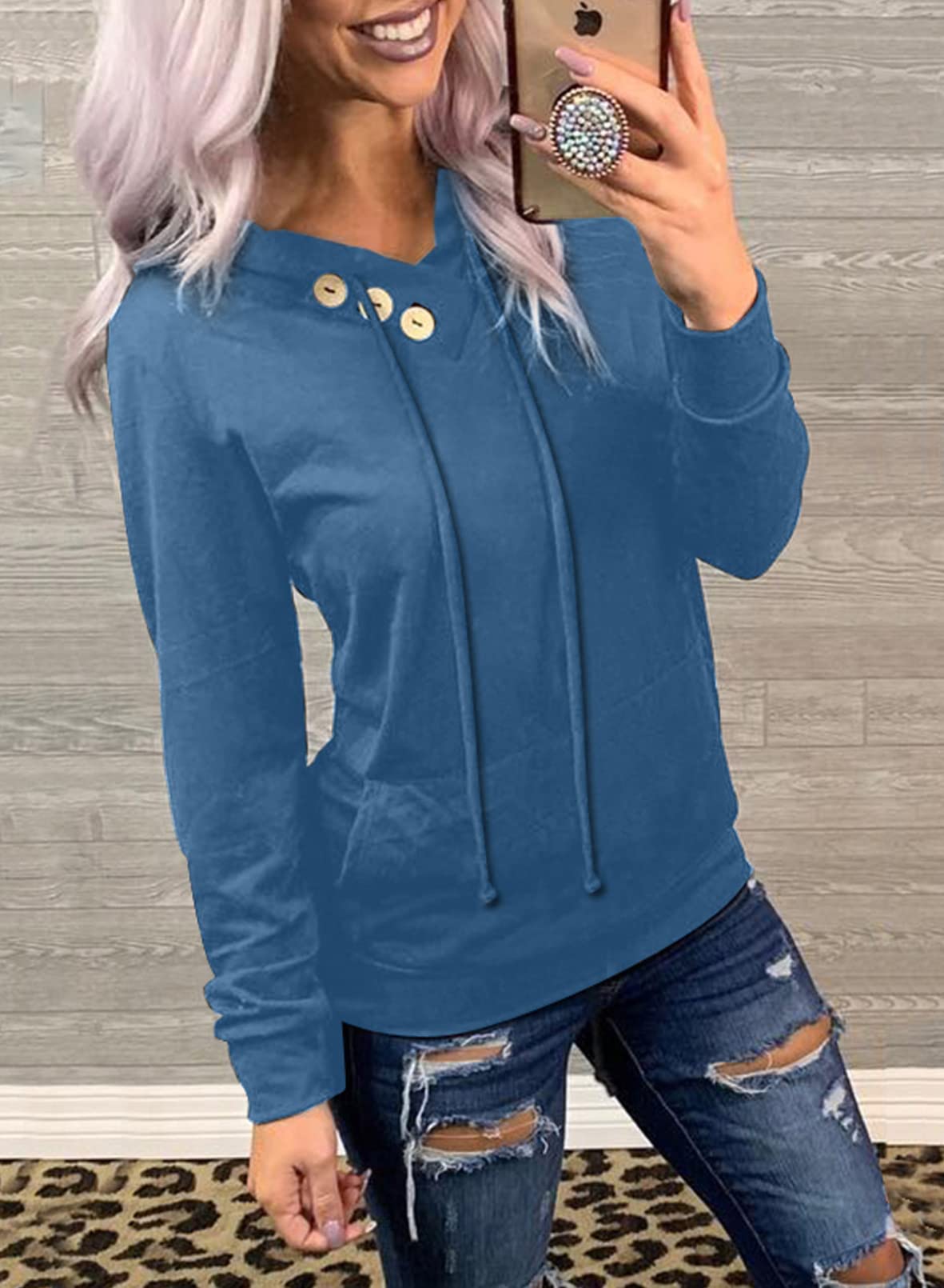 Women's Casual Long Sleeve Hoodies Sweatshirts Drawstring Pullover Tunic Tops With Pockets