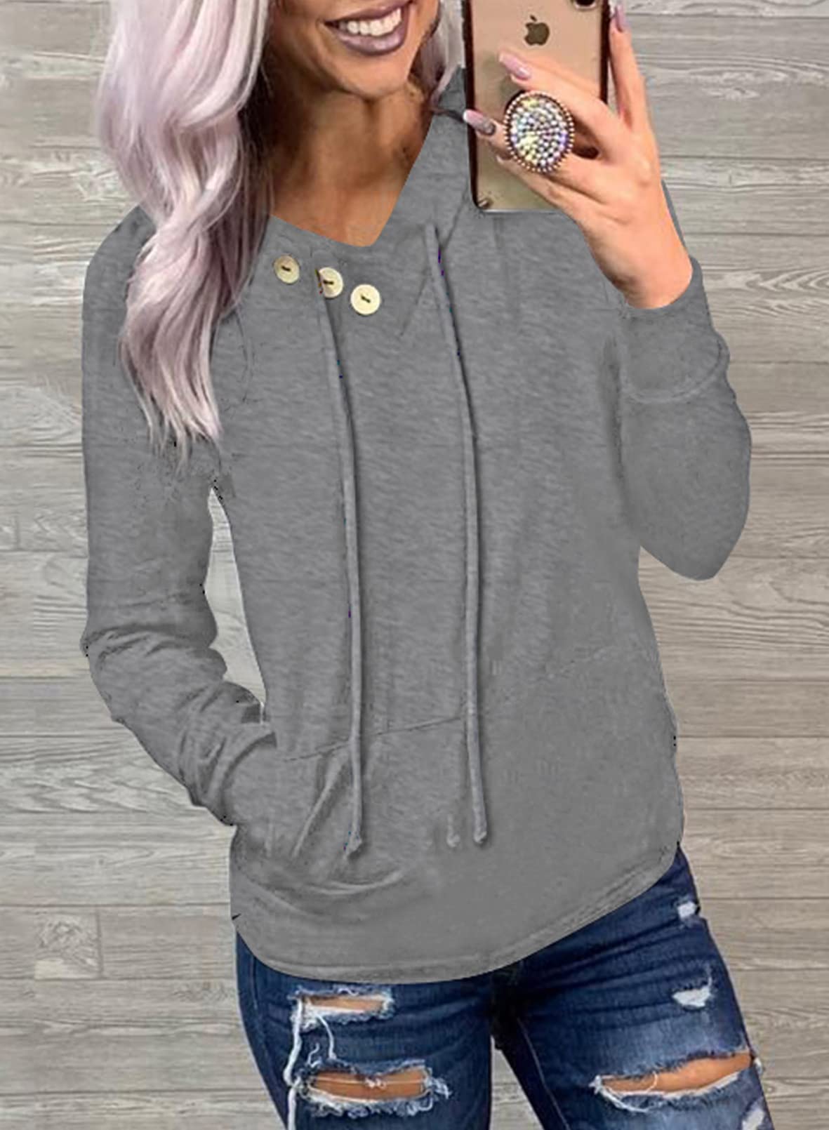 Women's Casual Long Sleeve Hoodies Sweatshirts Drawstring Pullover Tunic Tops With Pockets