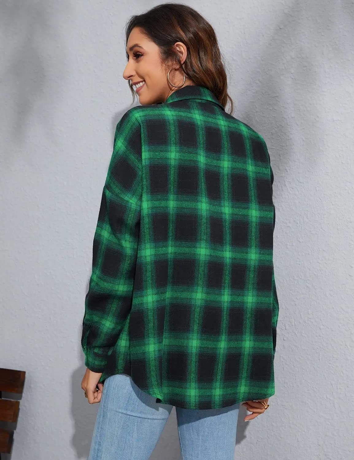 Women's Button Down Flannel Shirts Plaid Shacket Long Sleeve Collared Business Casual Tops Work Blouses