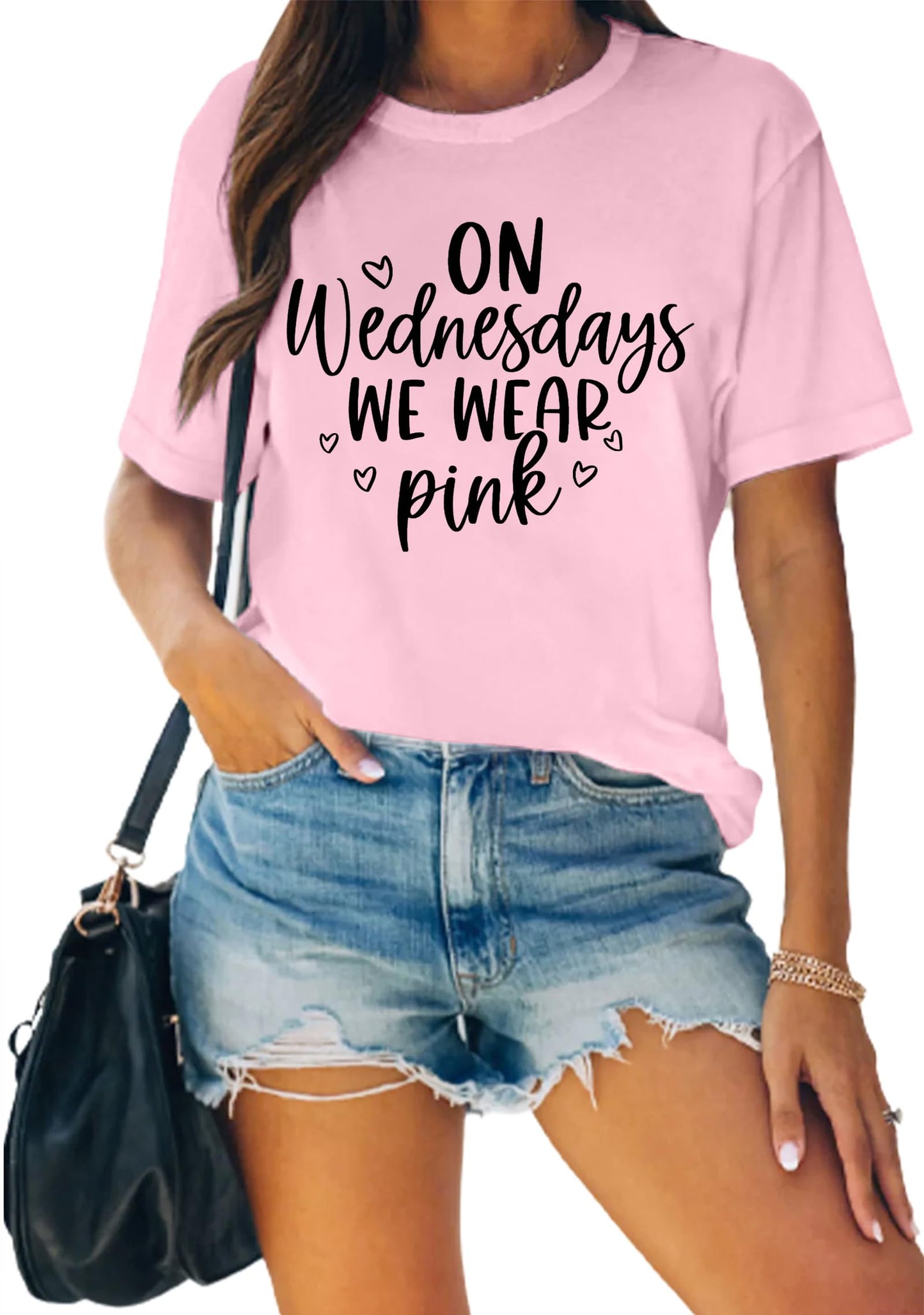 On Wednesday We Wear Pink Shirt Women Breast Cancer T Shirt Short Sleeve Print Tees Gifts for Girls Matching Outfits Top