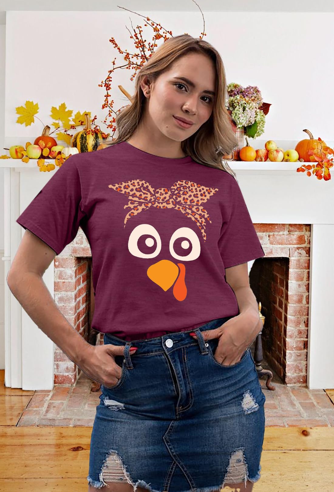 Turkey Shirts for Women Thanksgiving Shirt Funny Turkey Face Graphic Shirts Cute Fall Holiday Tee Tops