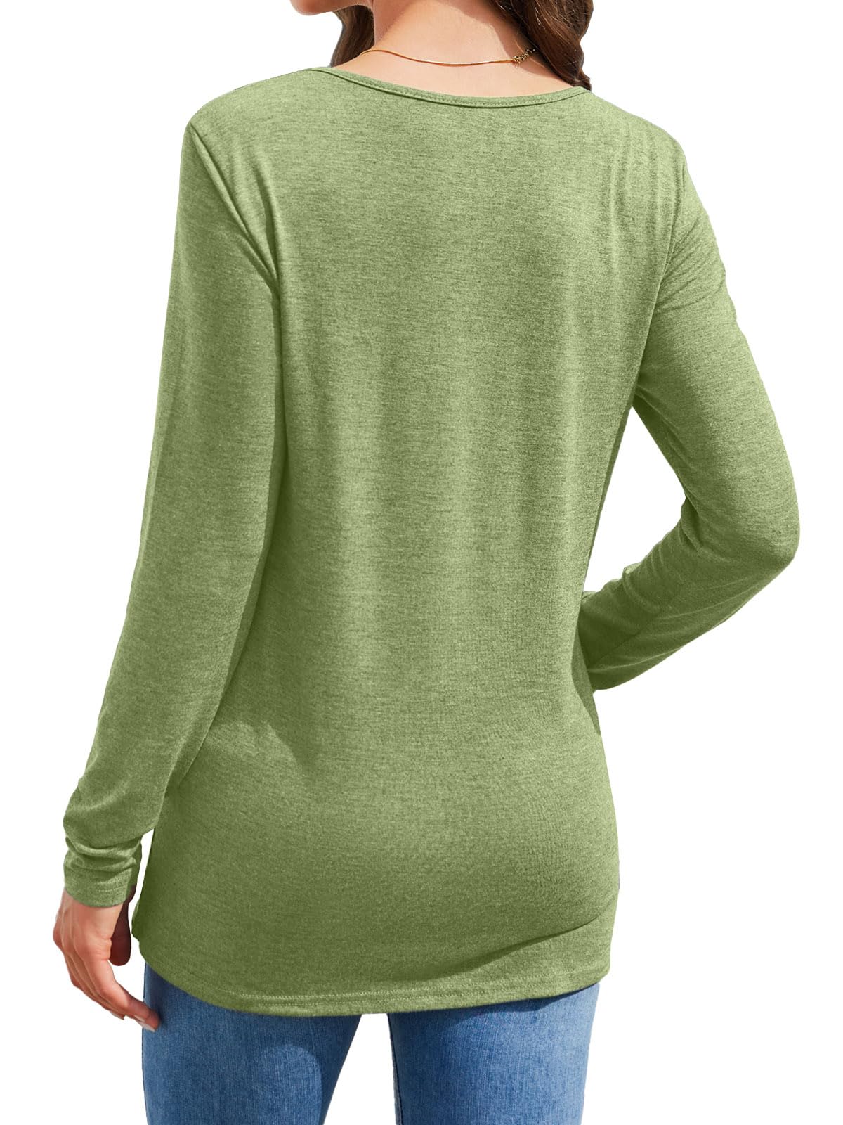 Womens Casual Long Sleeve Tunic Shirts Round Neck Button Side Blouses Tops