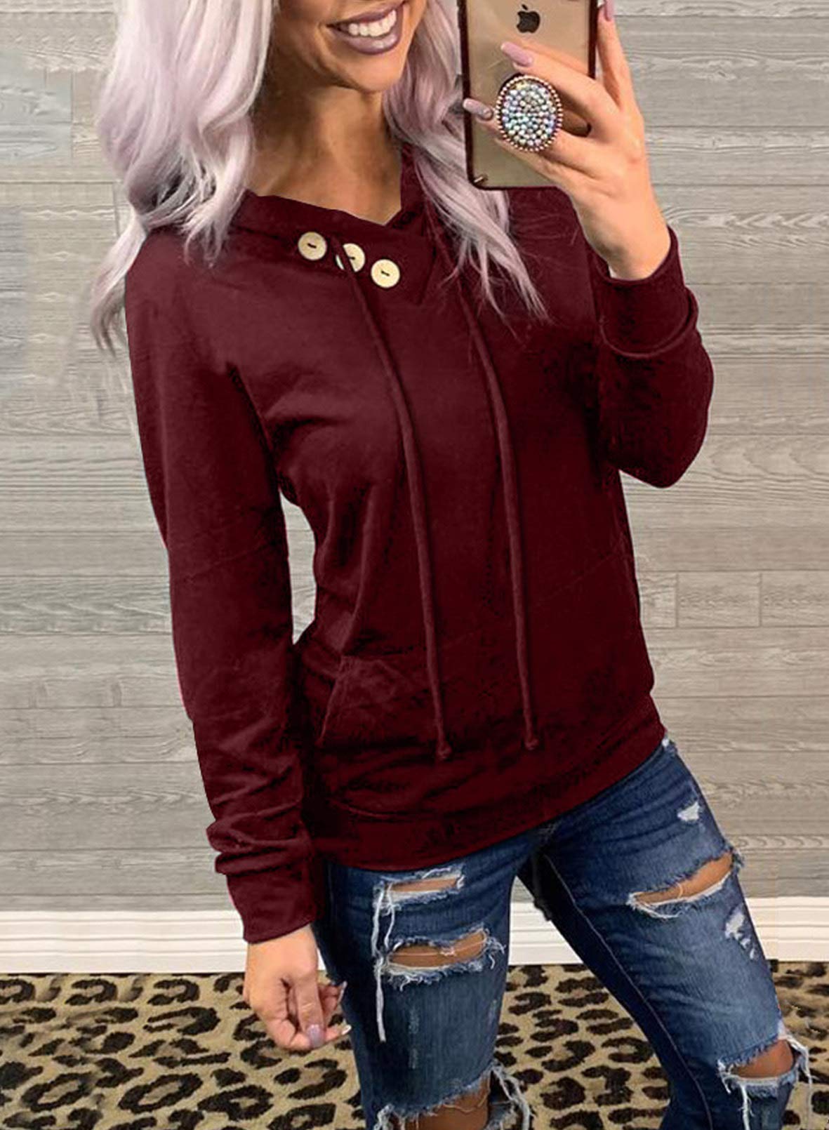 Women's Casual Long Sleeve Hoodies Sweatshirts Drawstring Pullover Tunic Tops With Pockets